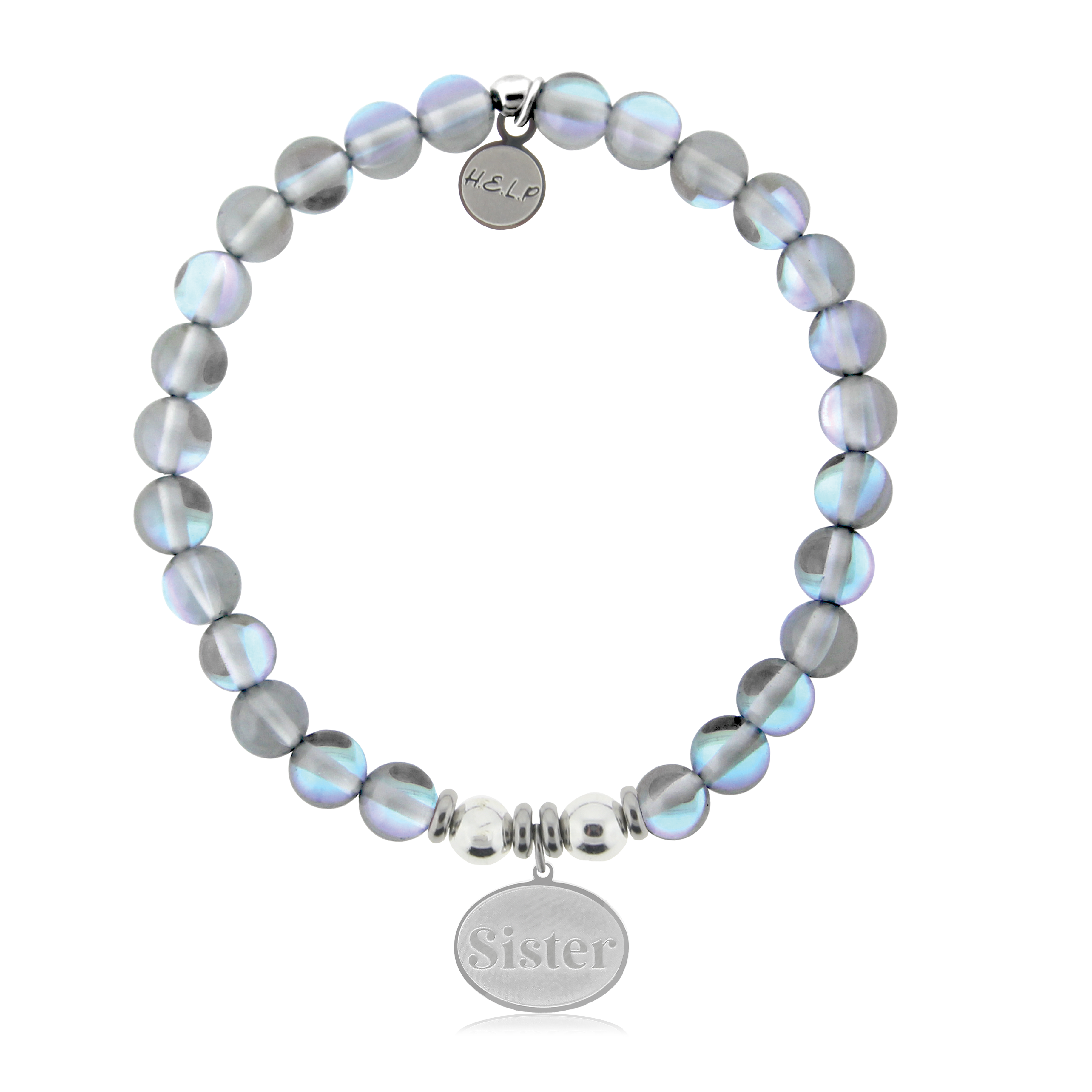 HELP by TJ Sister Charm with Grey Opalescent Charity Bracelet