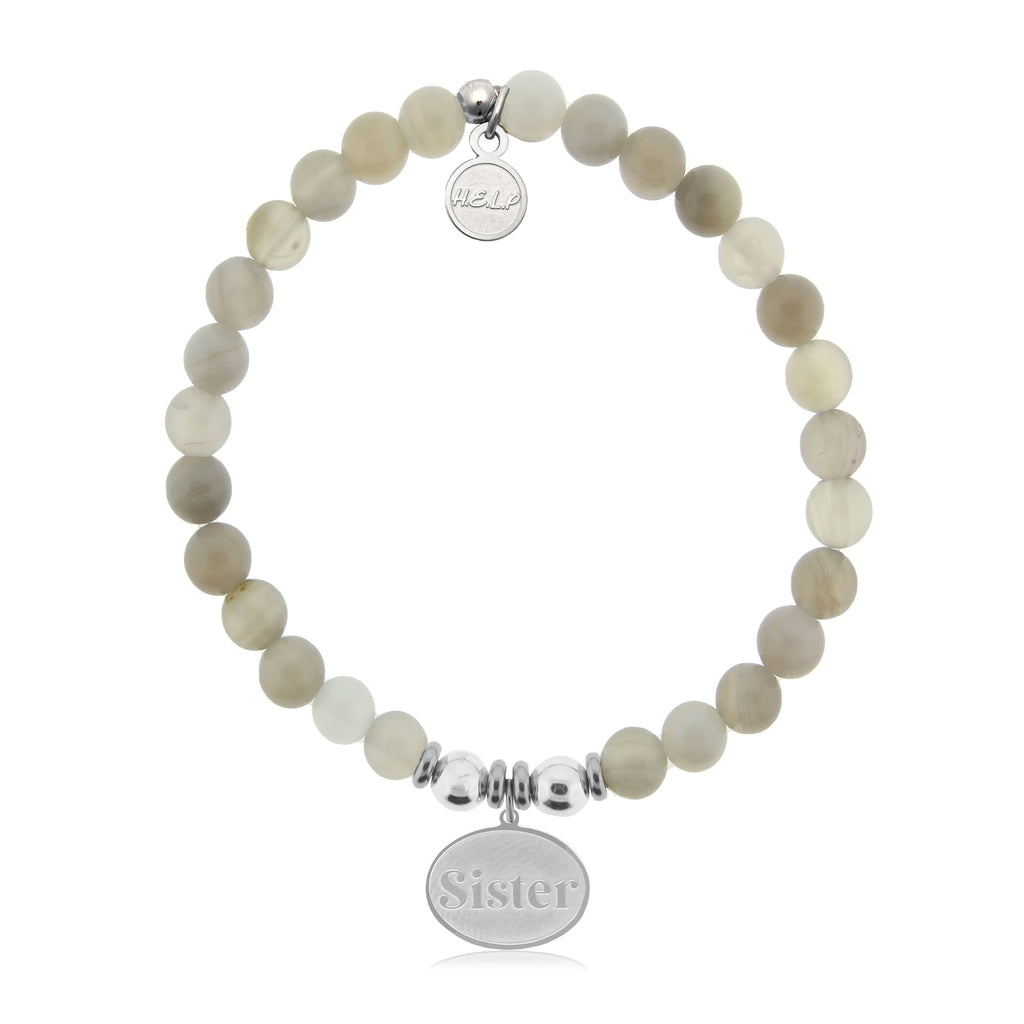 HELP by TJ Sister Charm with Grey Stripe Agate Charity Bracelet