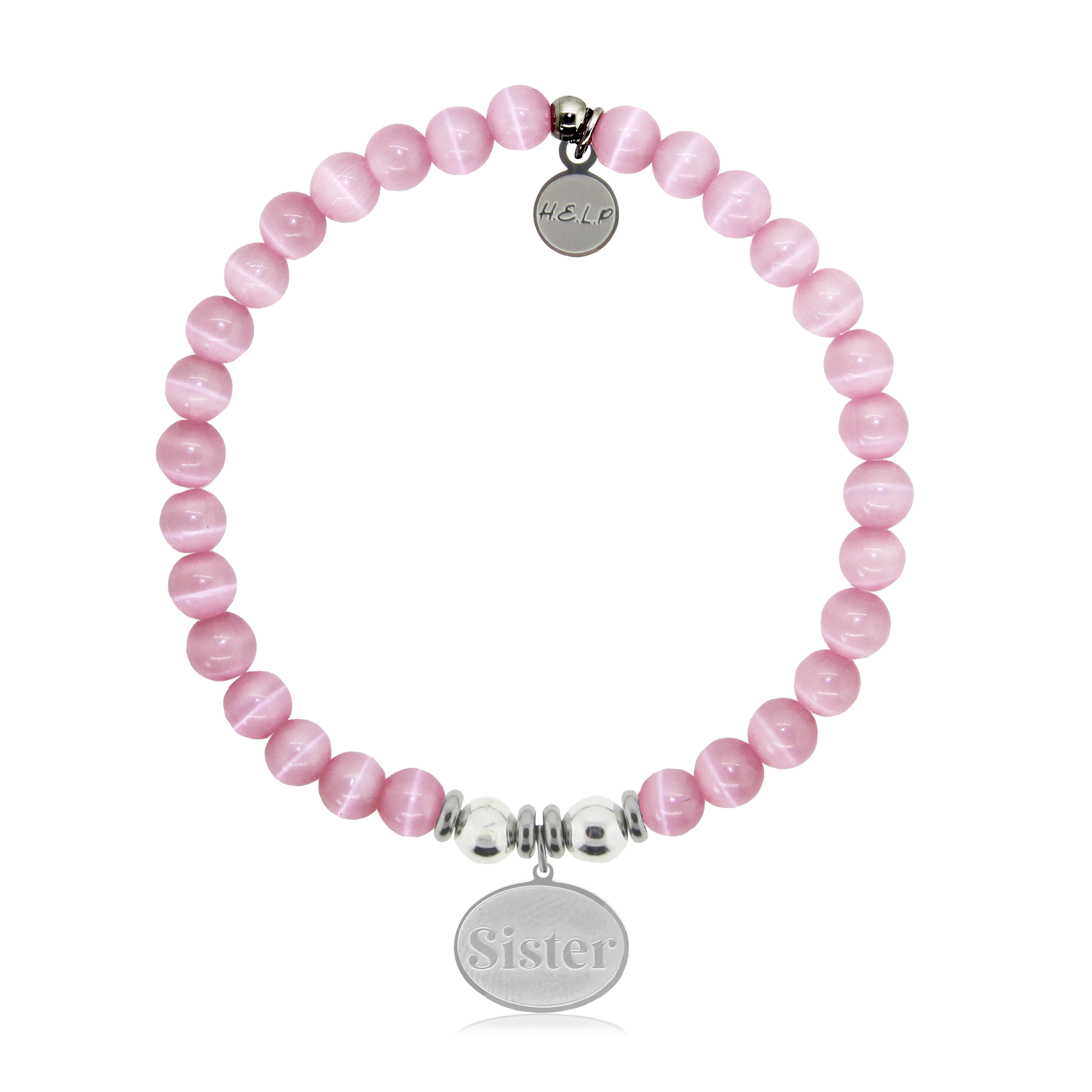 HELP by TJ Sister Charm with Pink Cats Eye Charity Bracelet