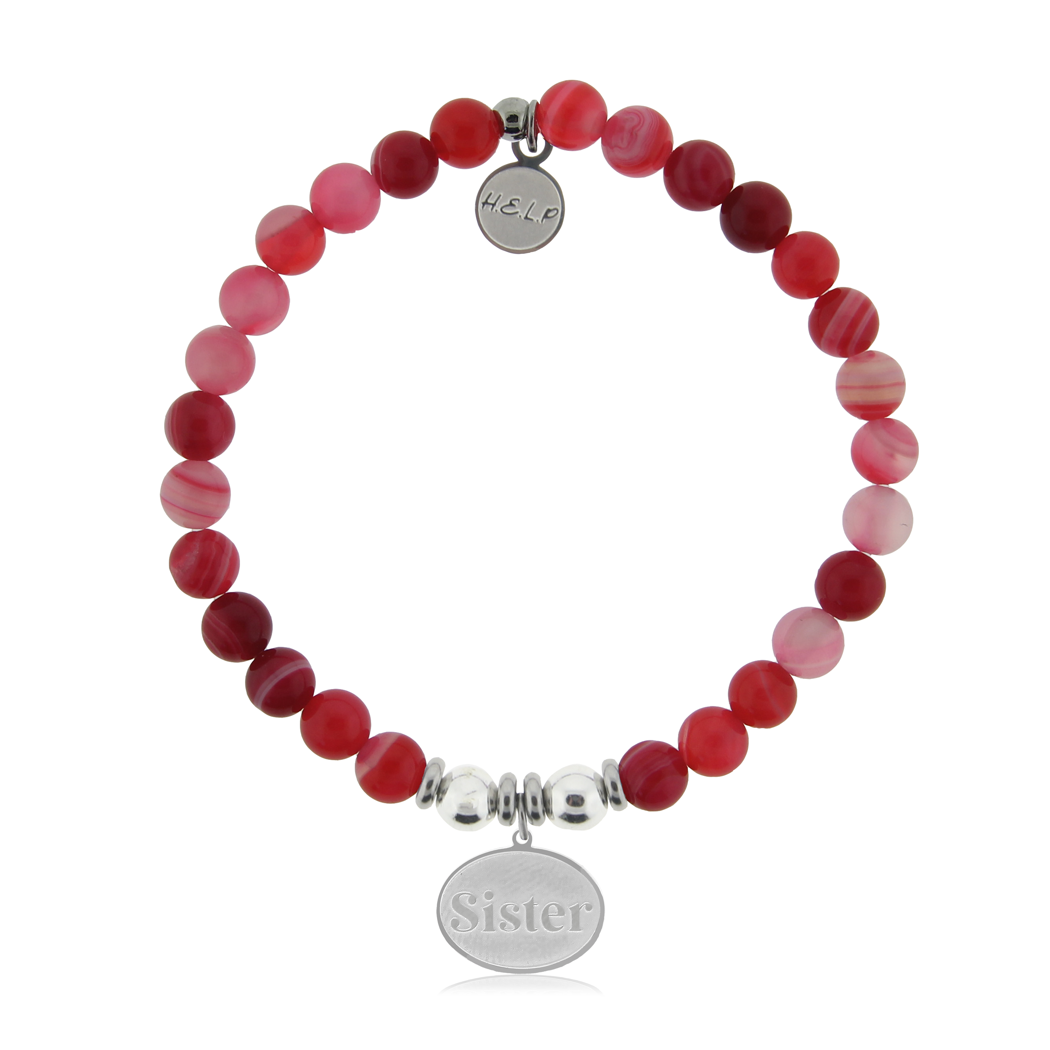 HELP by TJ Sister Charm with Red Stripe Agate Charity Bracelet