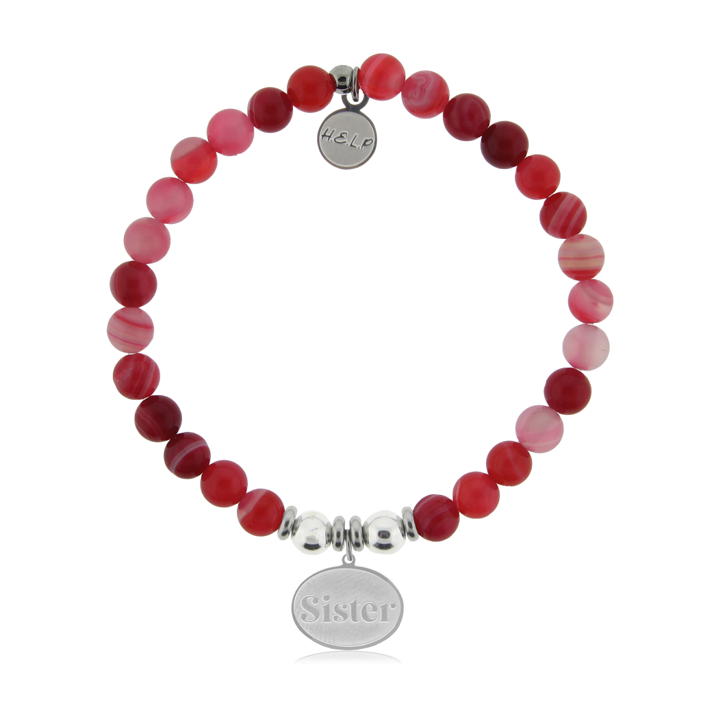 HELP by TJ Sister Charm with Red Stripe Agate Charity Bracelet