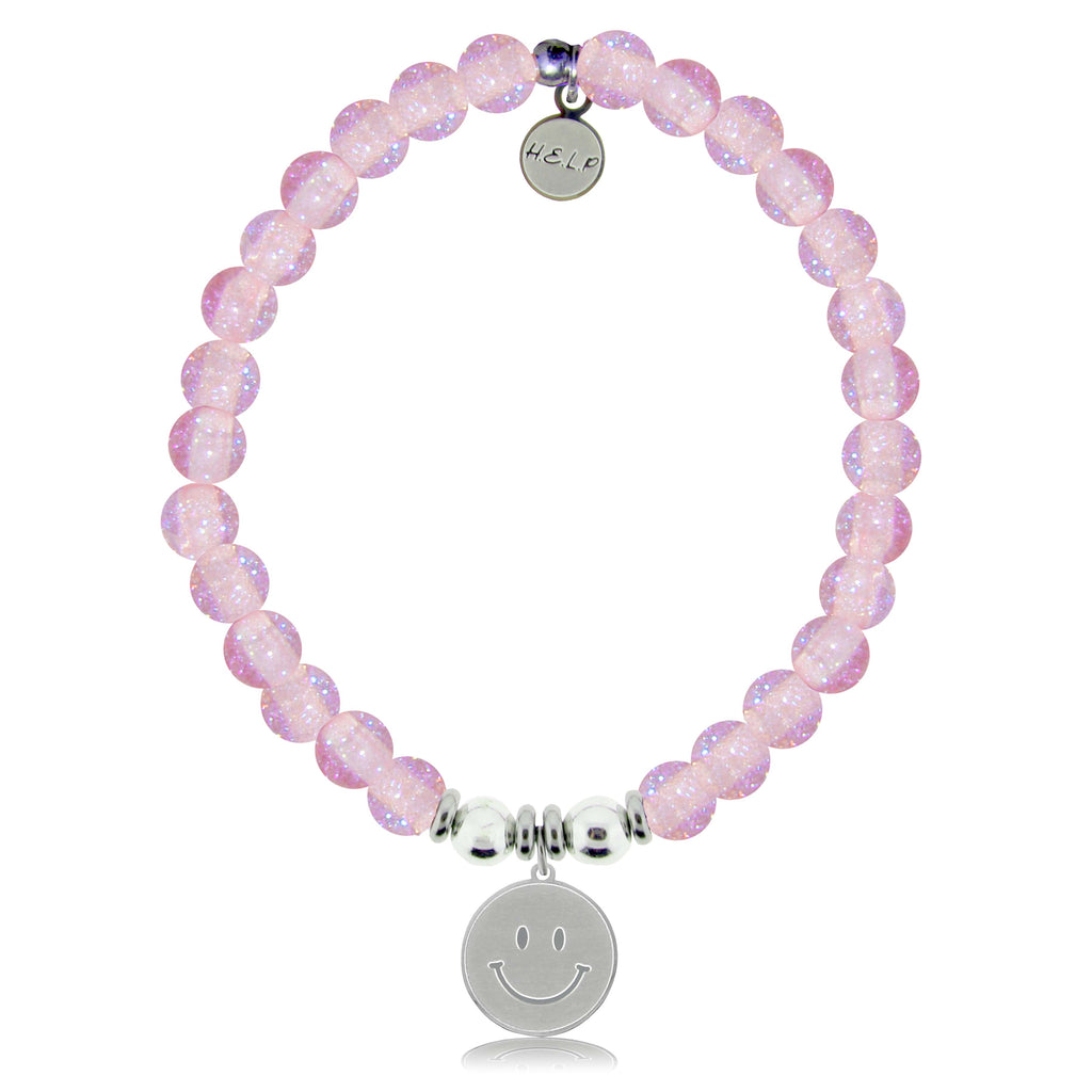 HELP by TJ Smile Charm with Pink Glass Shimmer Charity Bracelet