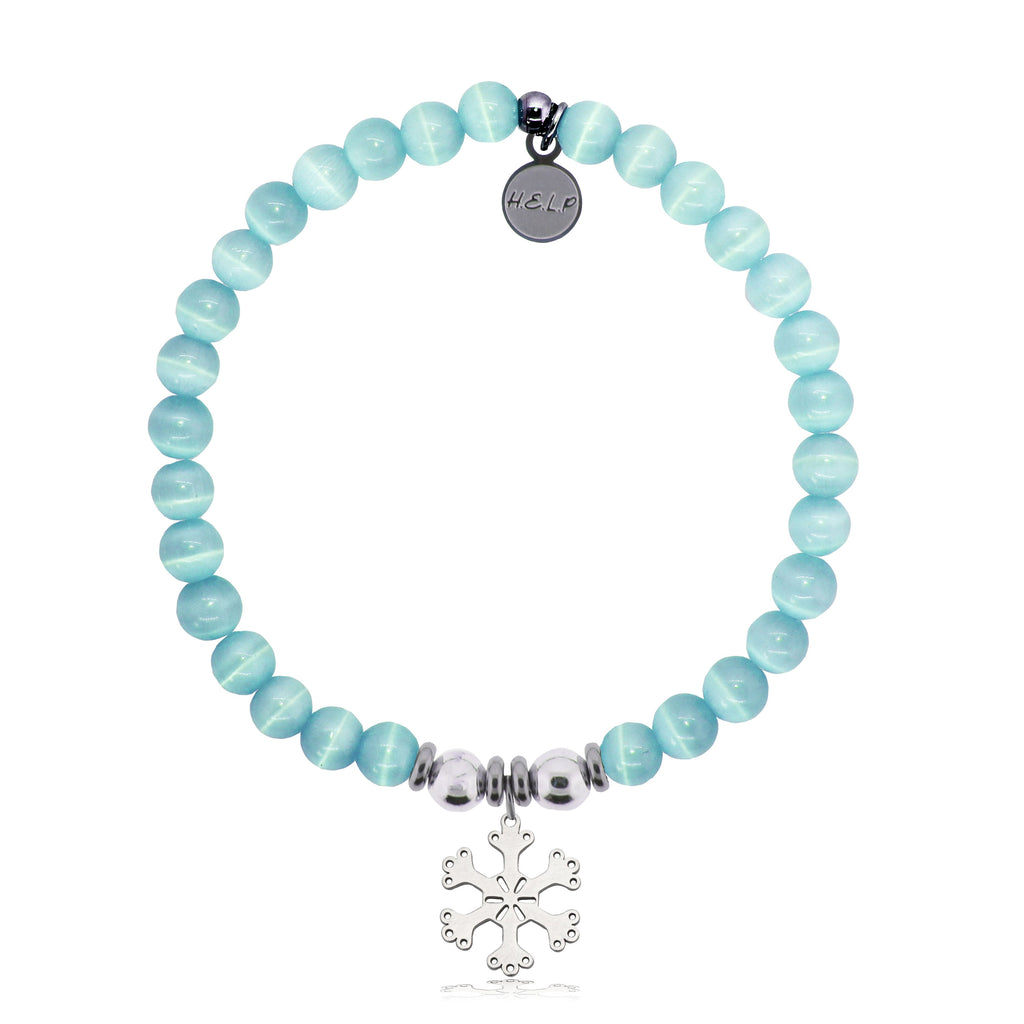 HELP by TJ Snowflake Charm with Aqua Cats Eye Beads Charity Bracelet