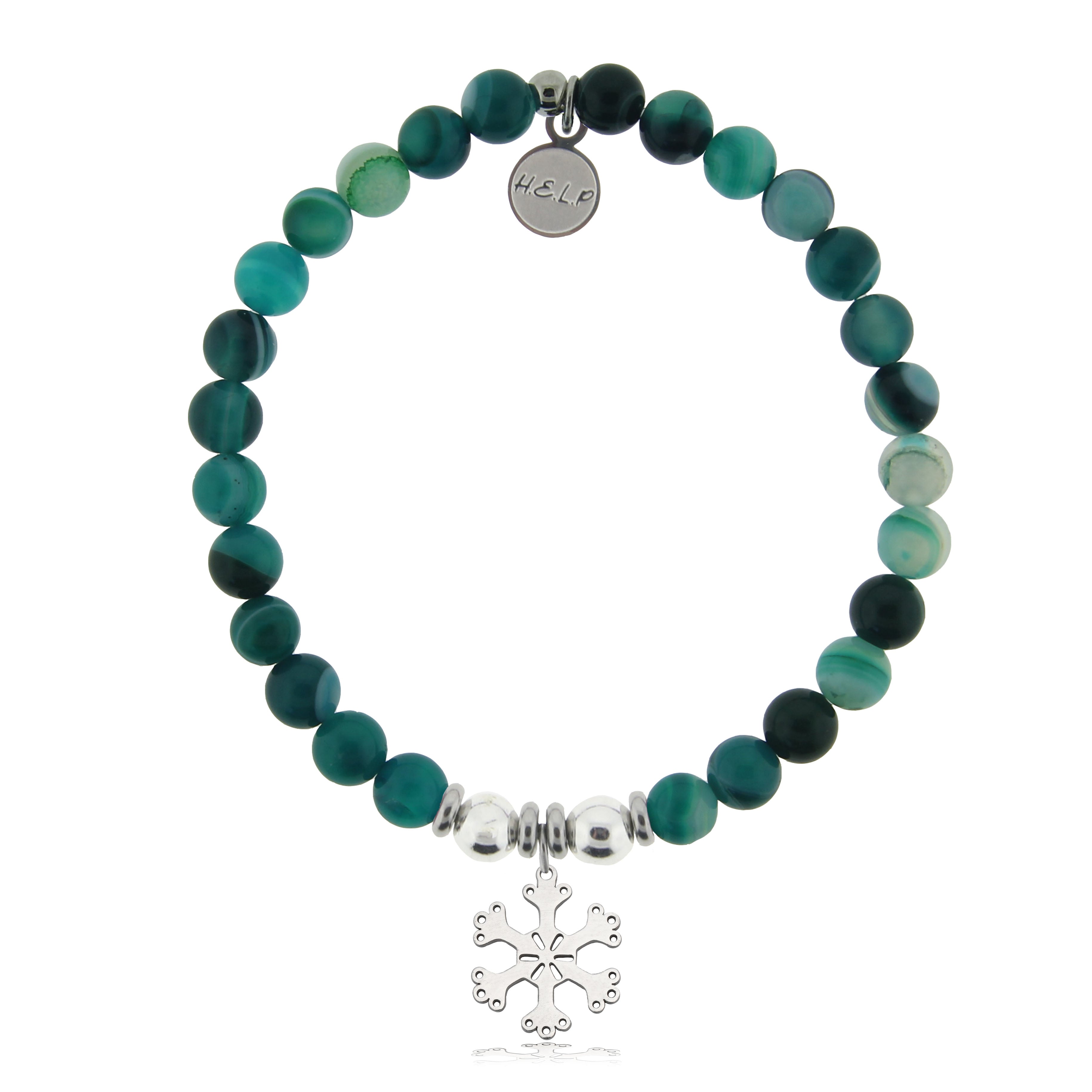 HELP by TJ Snowflake Charm with Green Stripe Agate Charity Bracelet