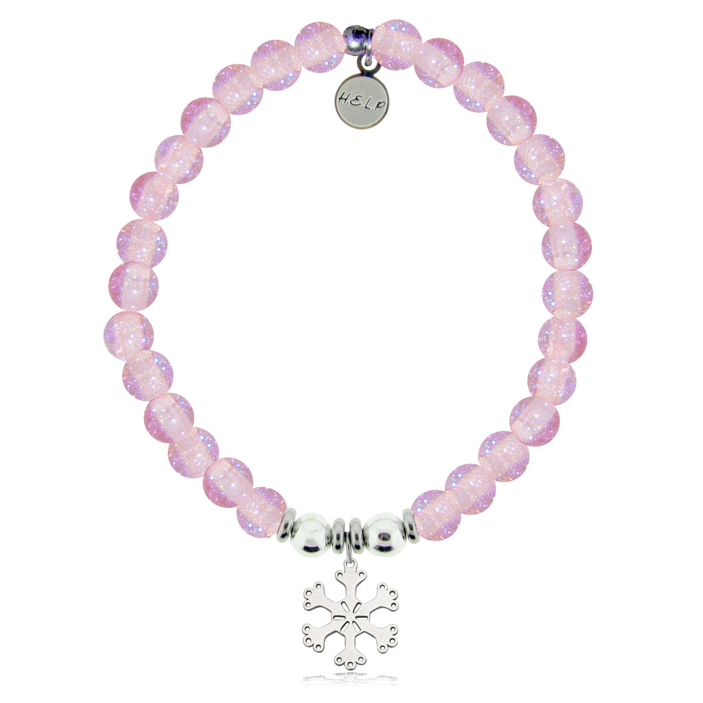 HELP by TJ Snowflake Charm with Pink Glass Shimmer Charity Bracelet