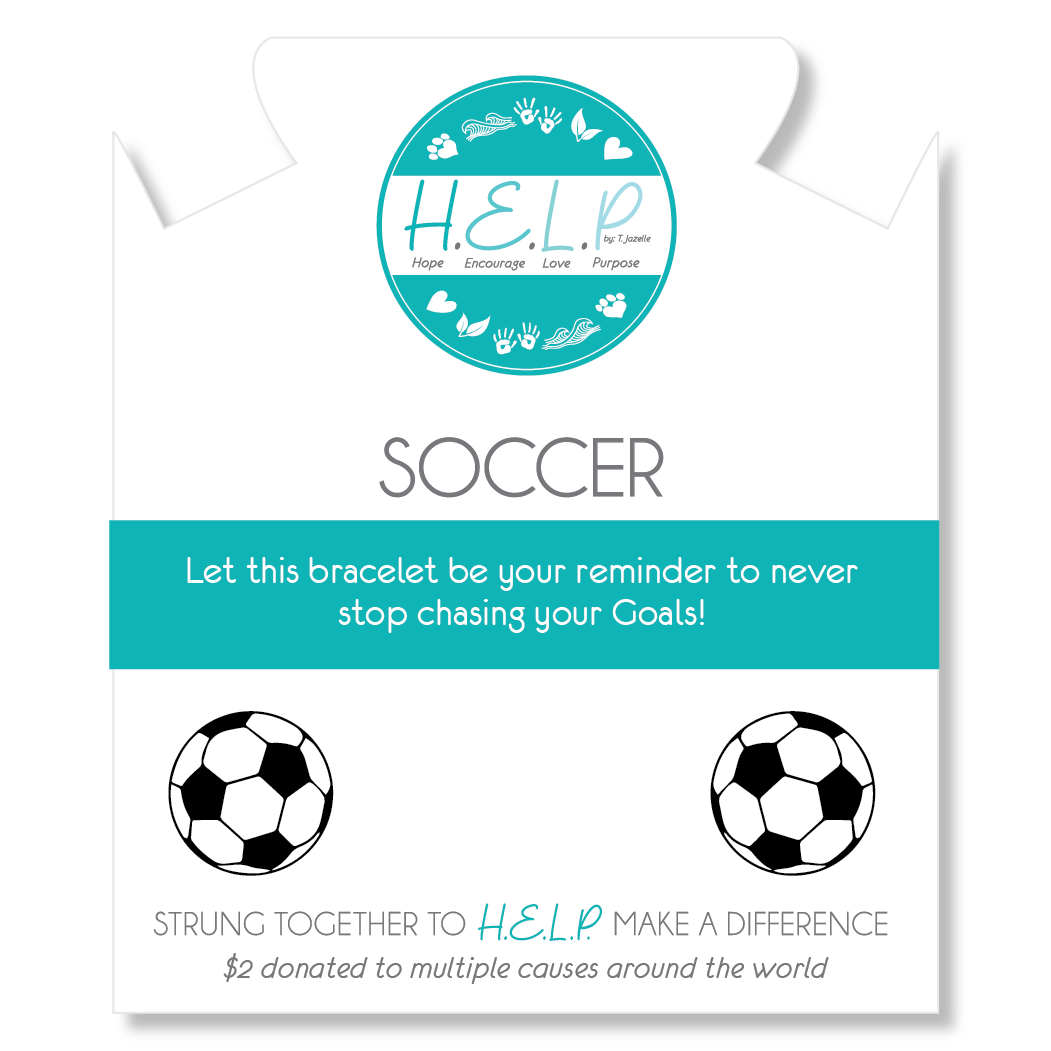 HELP by TJ Soccer Charm with Aqua Cats Eye Charity Bracelet