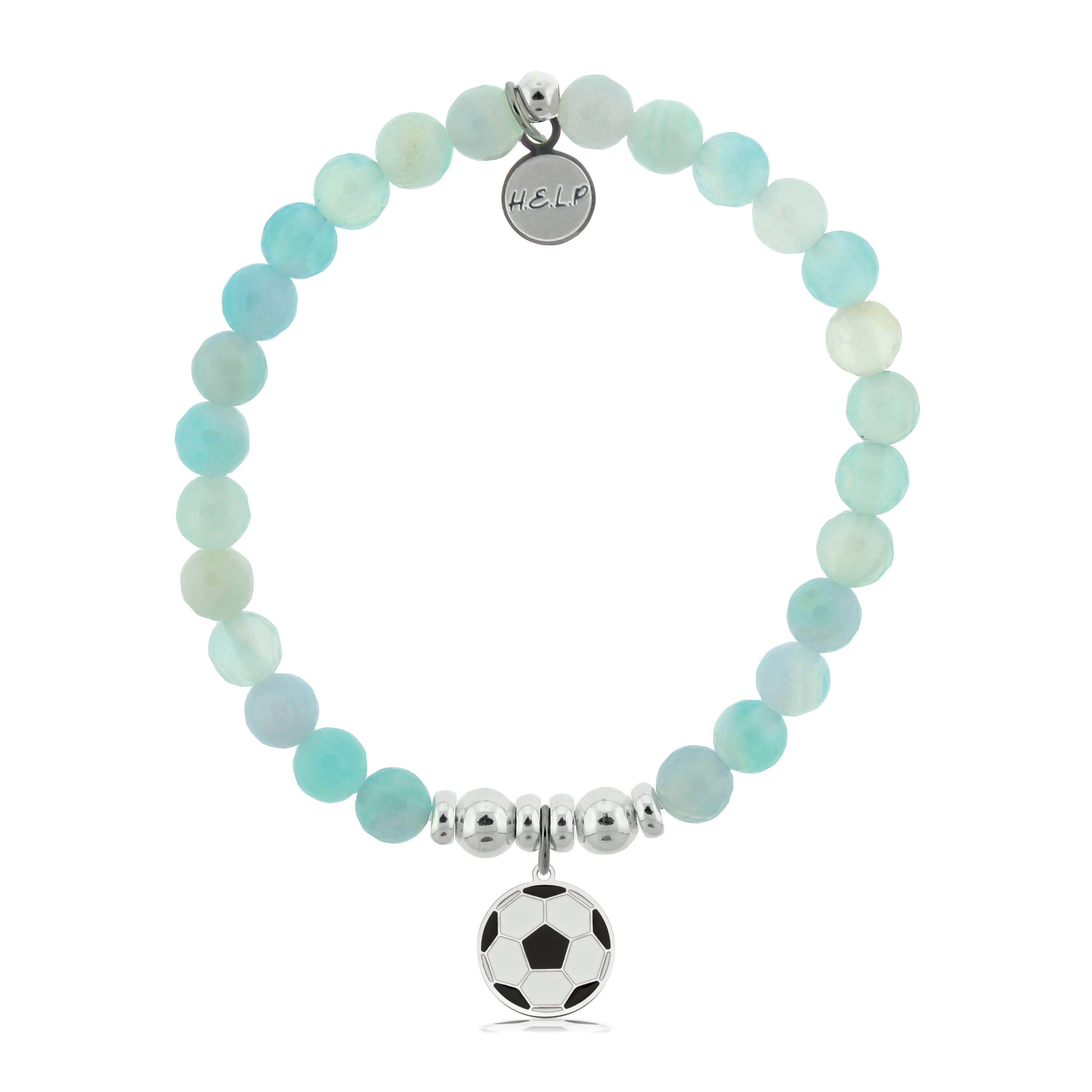 HELP by TJ Soccer Charm with Light Blue Agate Charity Bracelet