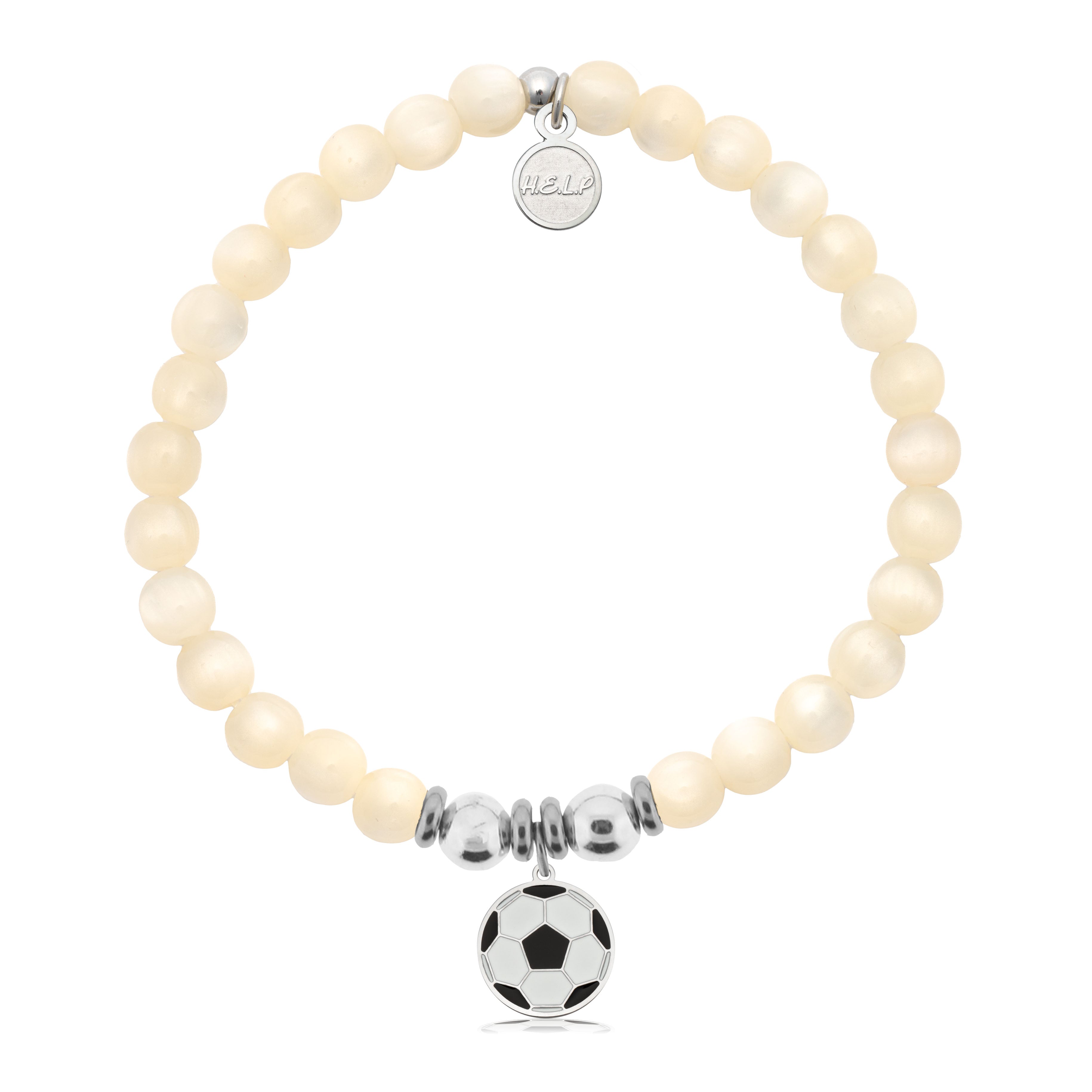 HELP by TJ Soccer Charm with Natural Selenite Charity Bracelet