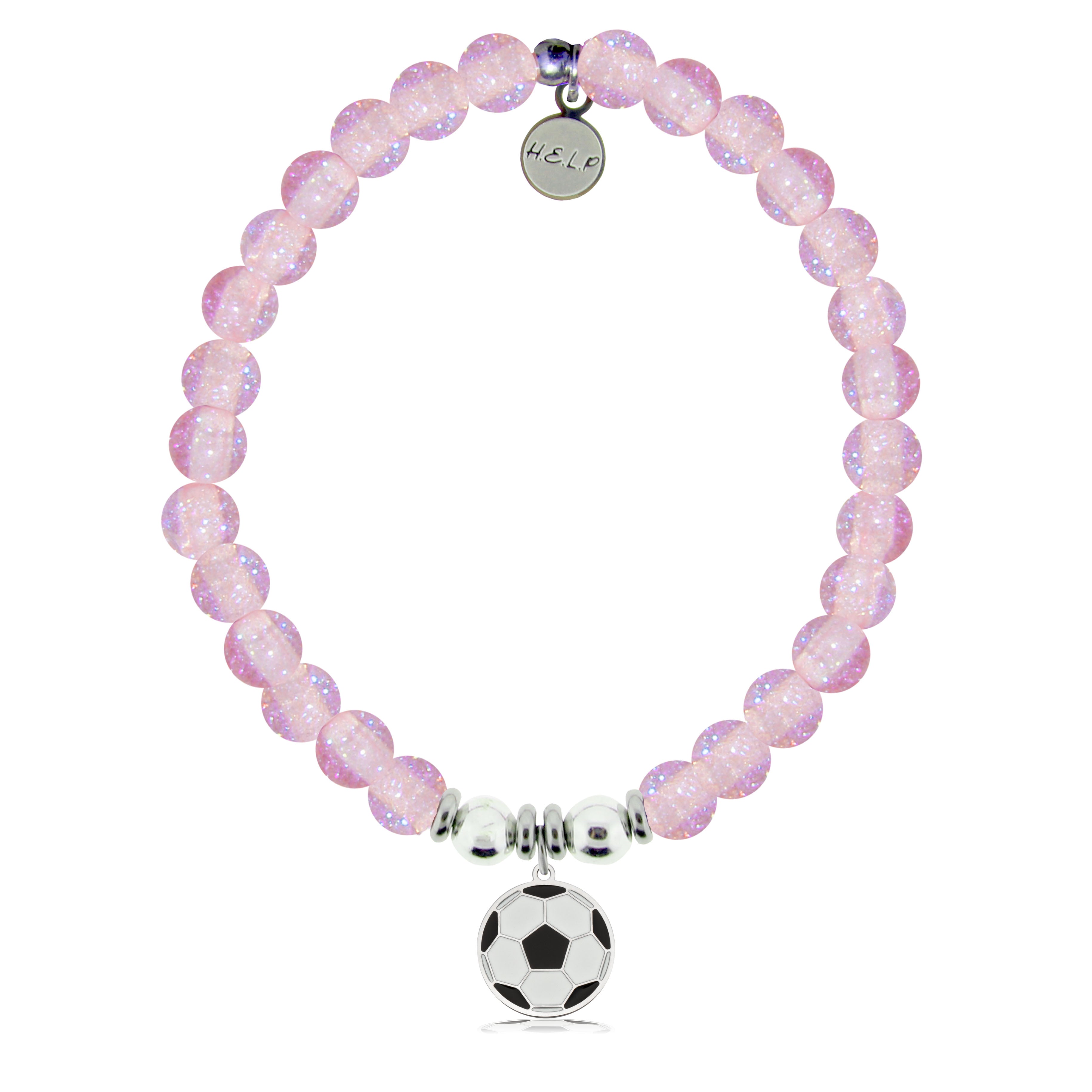 HELP by TJ Soccer Charm with Pink Glass Shimmer Charity Bracelet