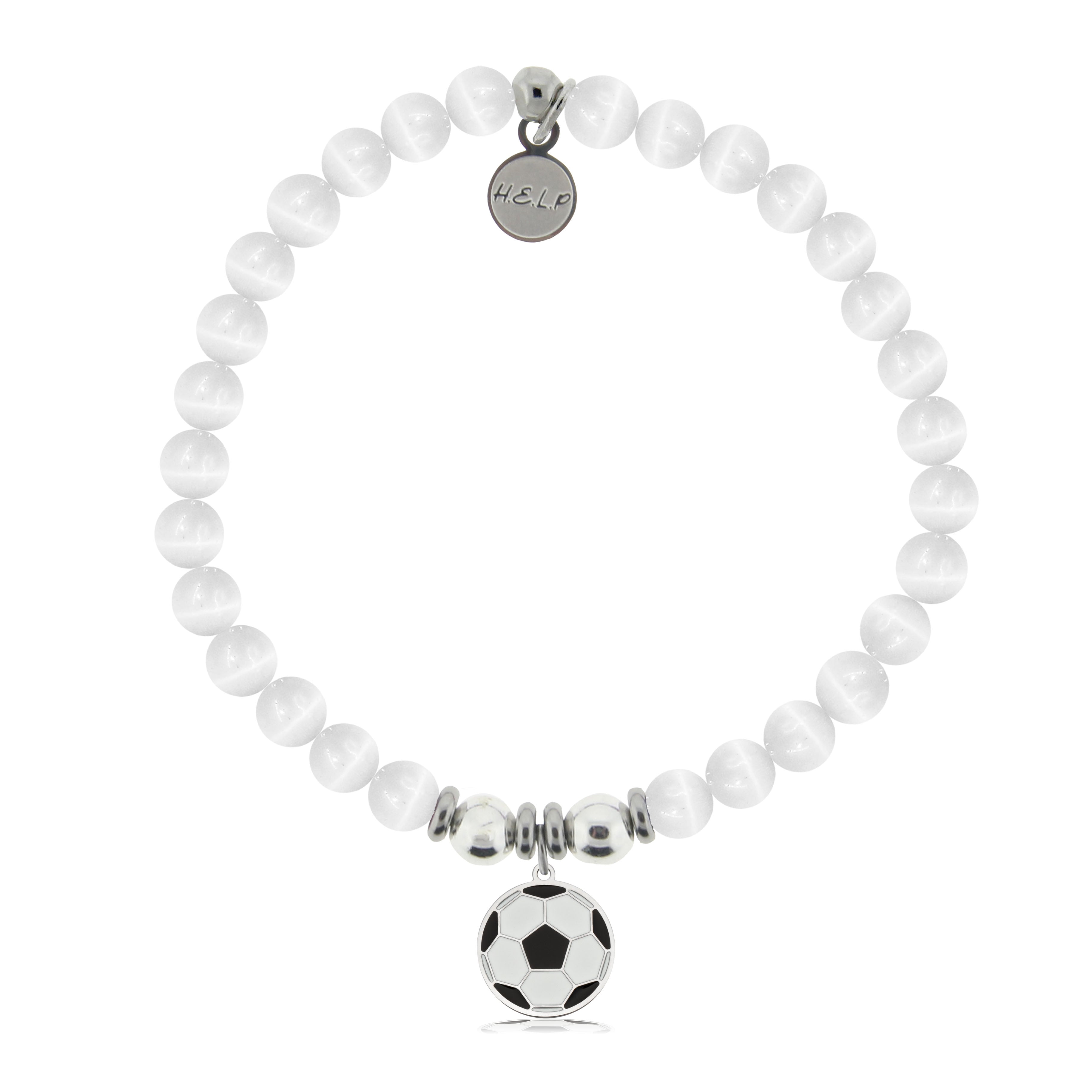 HELP by TJ Soccer Charm with White Cats Eye Charity Bracelet