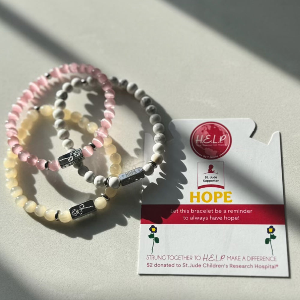HELP by TJ St. Jude Collection: Flower Bar with Natural Selenite Charity Bracelet