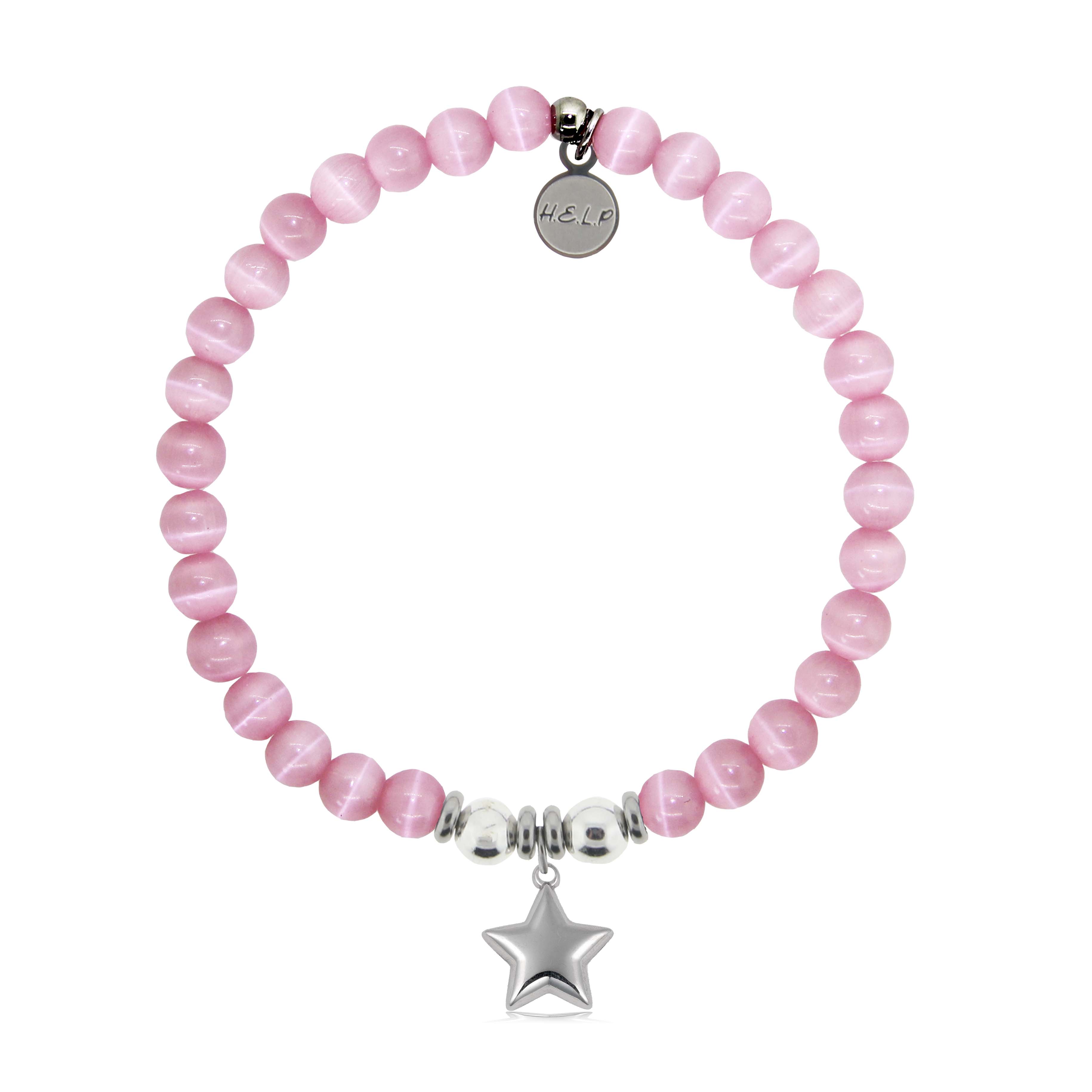 HELP by TJ Star Charm with Pink Cats Eye Charity Bracelet