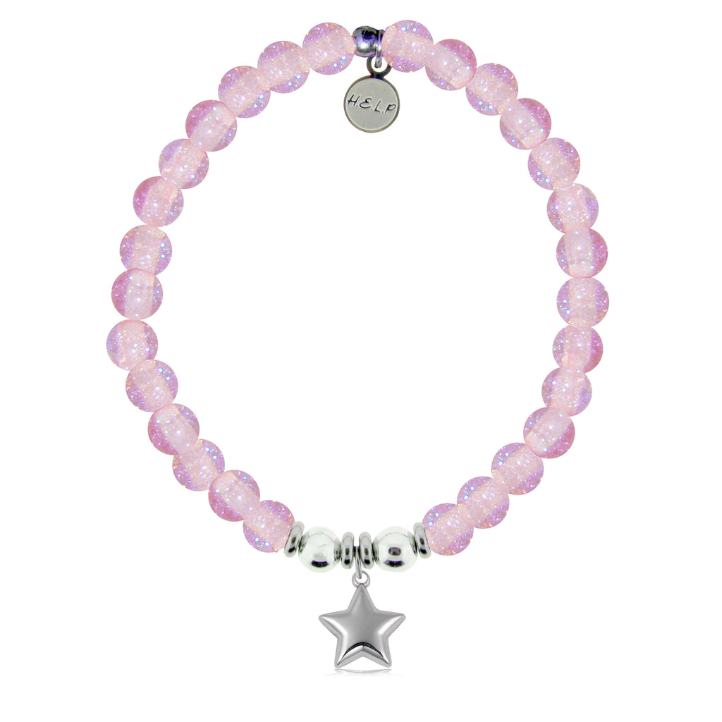 HELP by TJ Star Charm with Pink Glass Shimmer Charity Bracelet