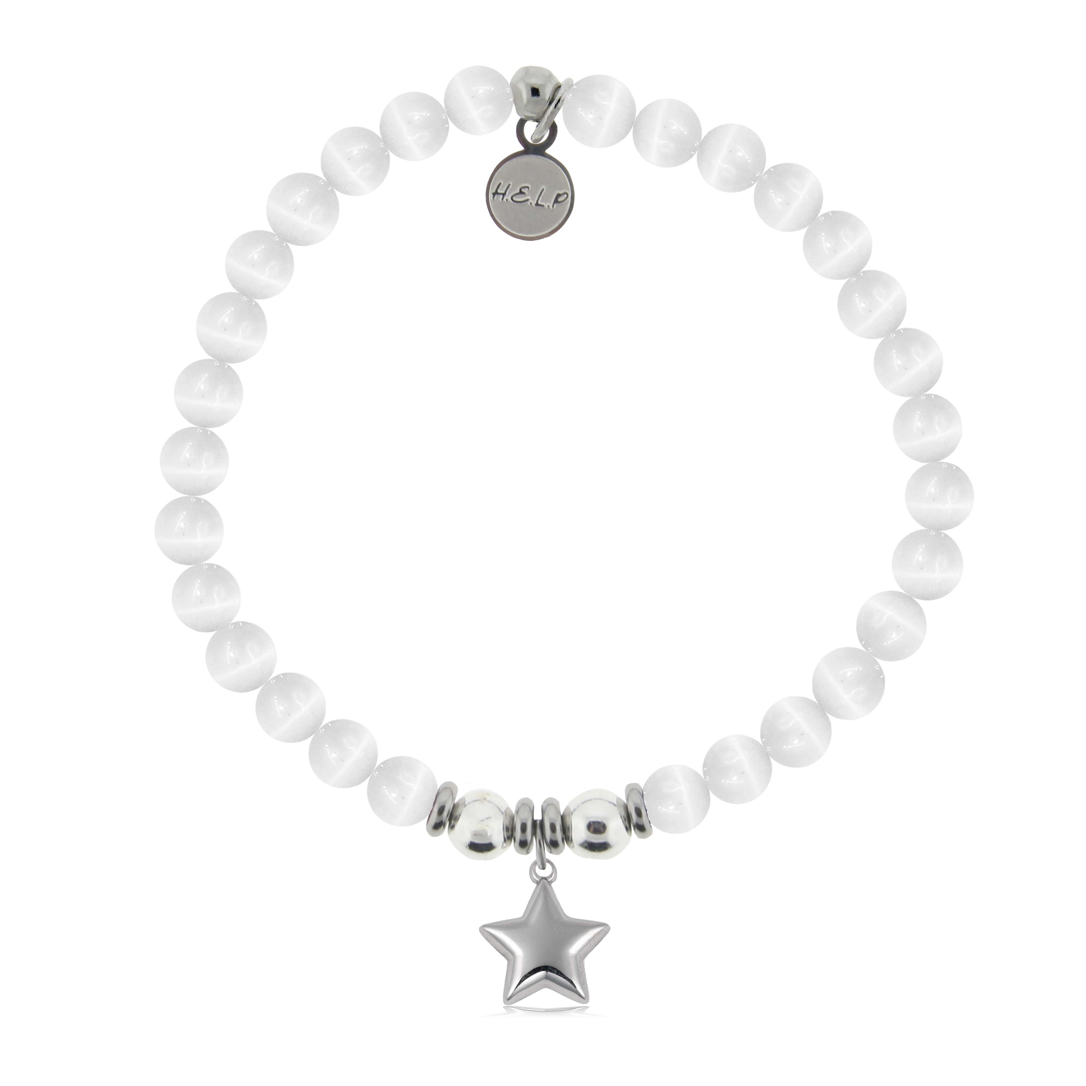 HELP by TJ Star Charm with White Cats Eye Charity Bracelet