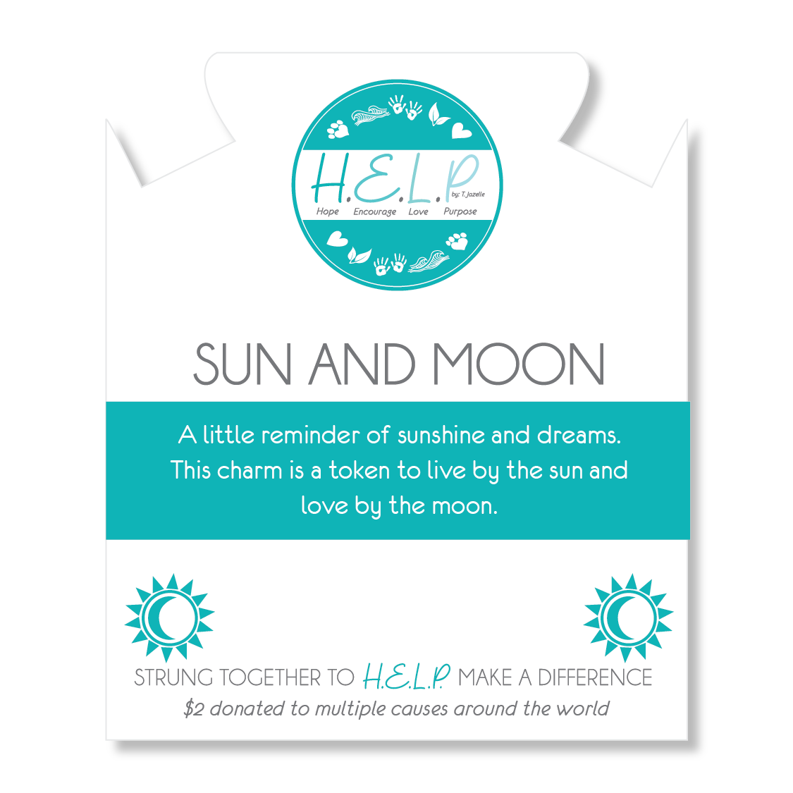 HELP by TJ Sun and Moon Charm with Aqua Cats Eye Charity Bracelet