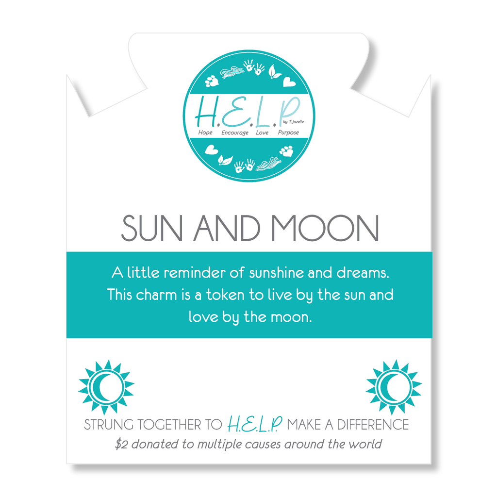 HELP by TJ Sun and Moon Charm with Blue Glass Shimmer Charity Bracelet
