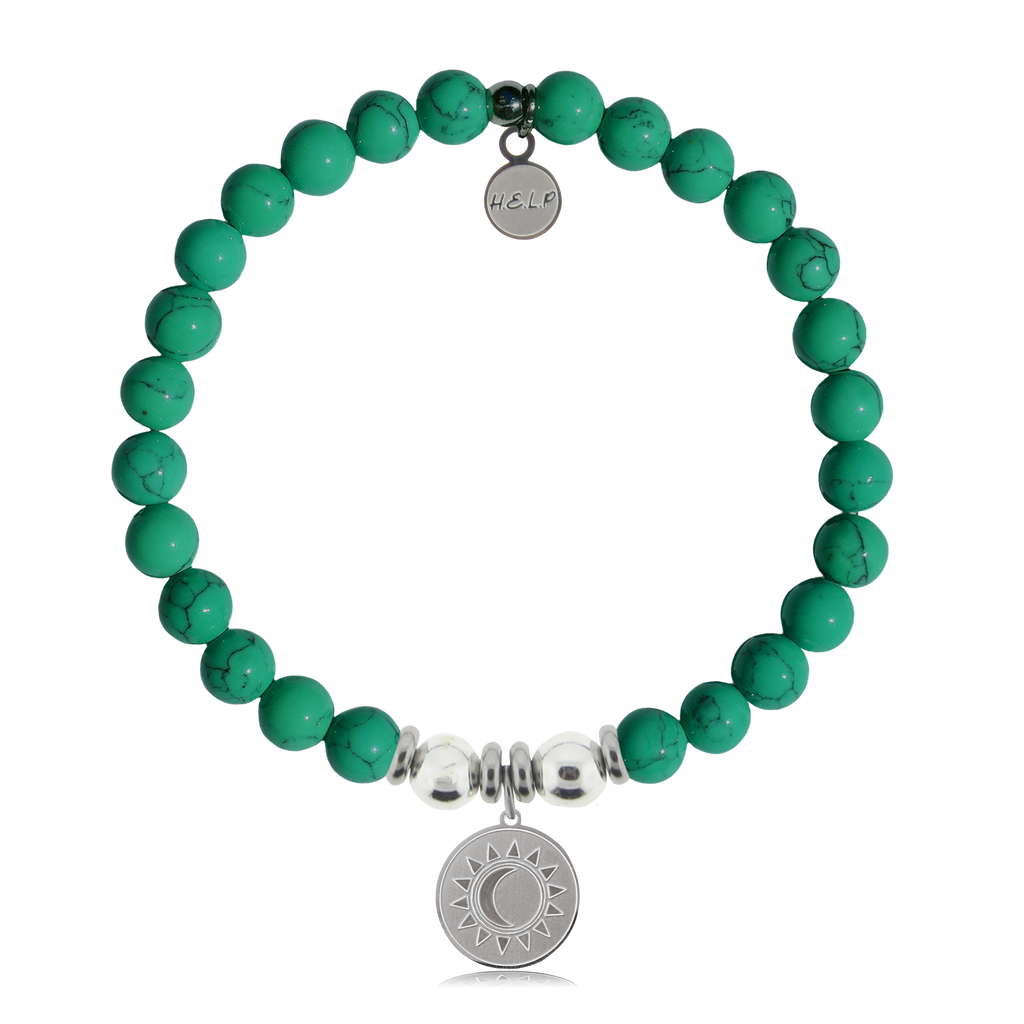 HELP by TJ Sun and Moon Charm with Green Howlite Charity Bracelet