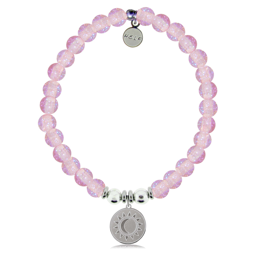 HELP by TJ Sun and Moon Charm with Pink Glass Shimmer Charity Bracelet