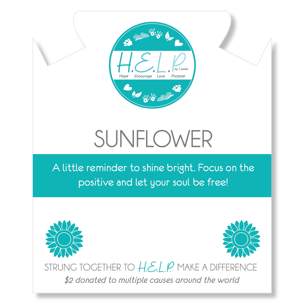 HELP by TJ Sunflower Charm with Grey Stripe Agate Charity Bracelet