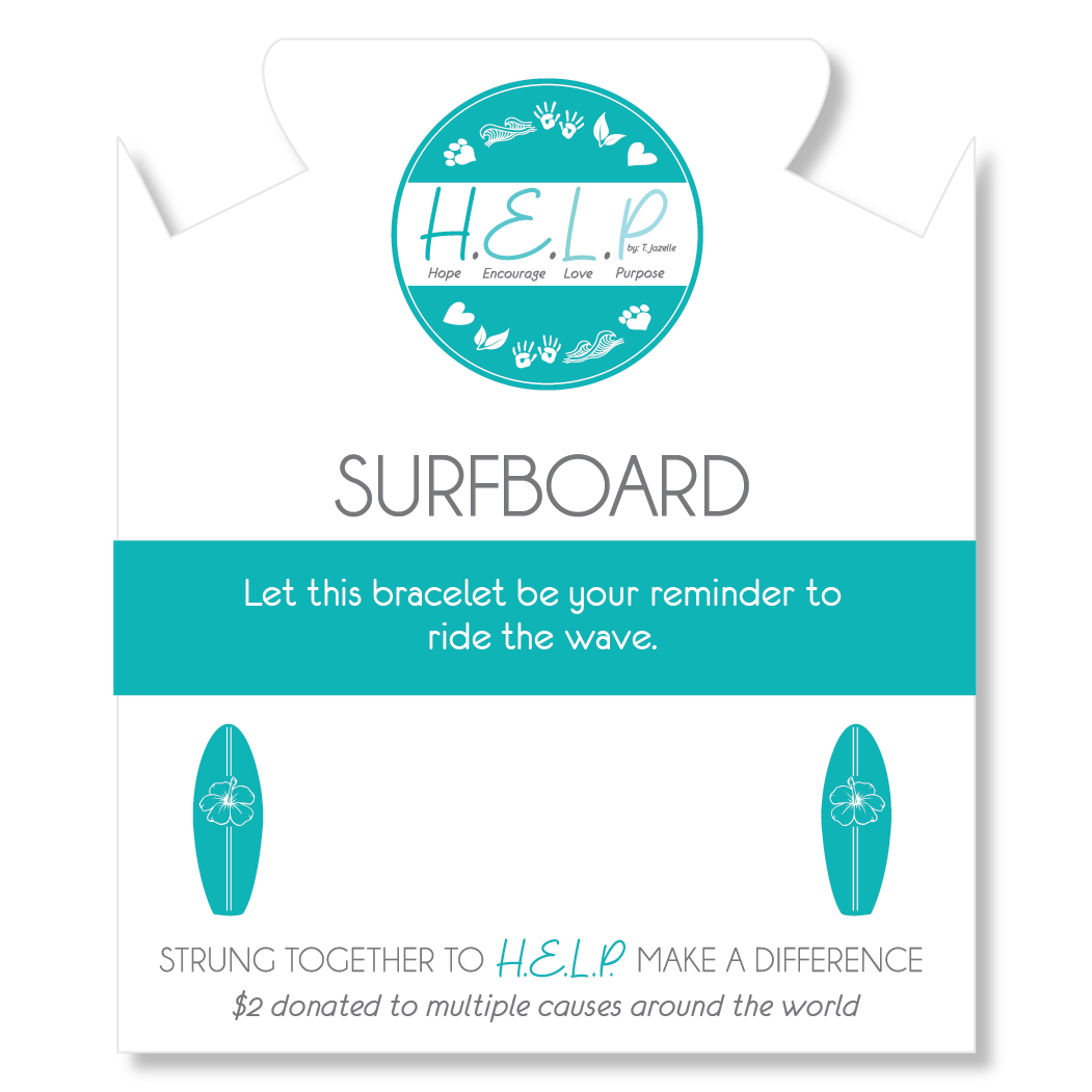 HELP by TJ Surfboard Charm with Azure Blue Jade Charity Bracelet