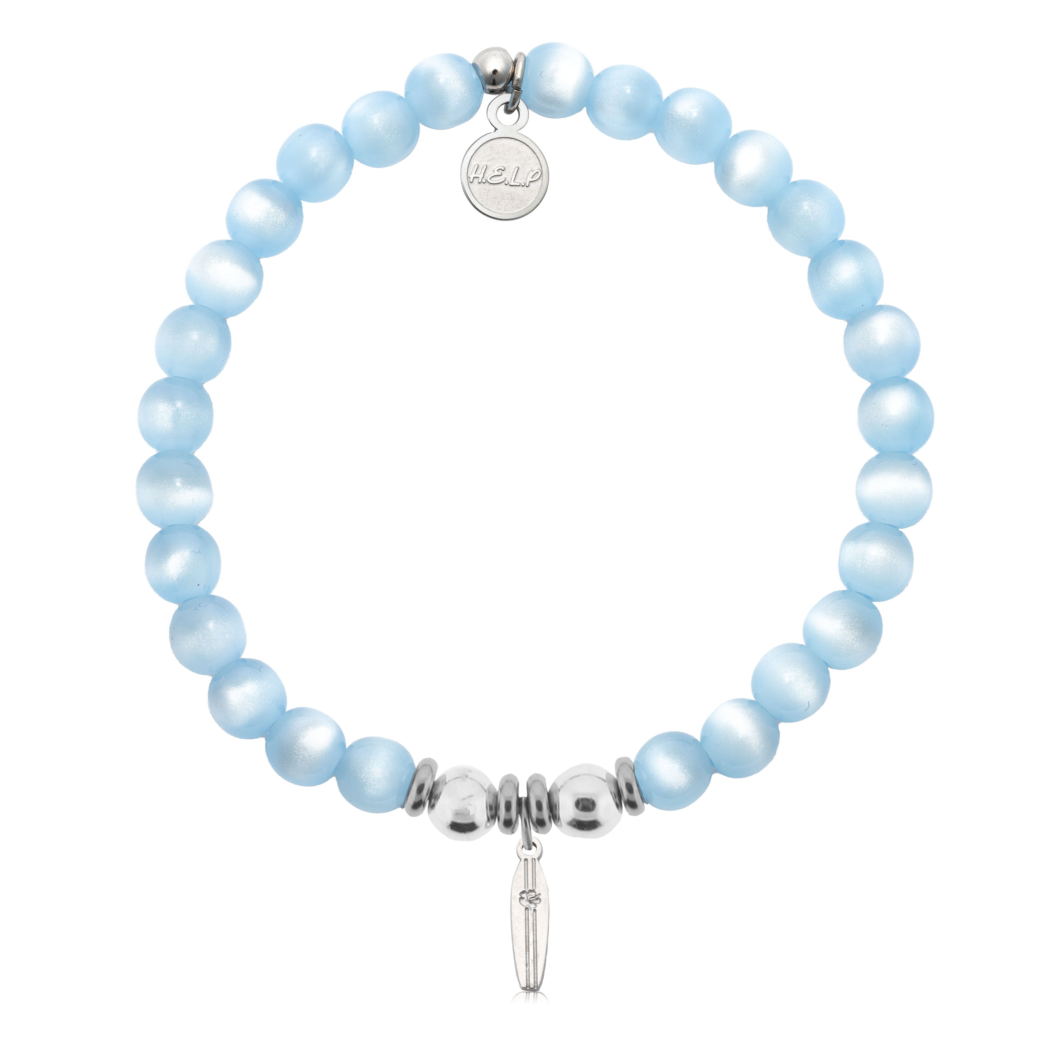 HELP by TJ Surfboard Charm with Blue Selenite Charity Bracelet