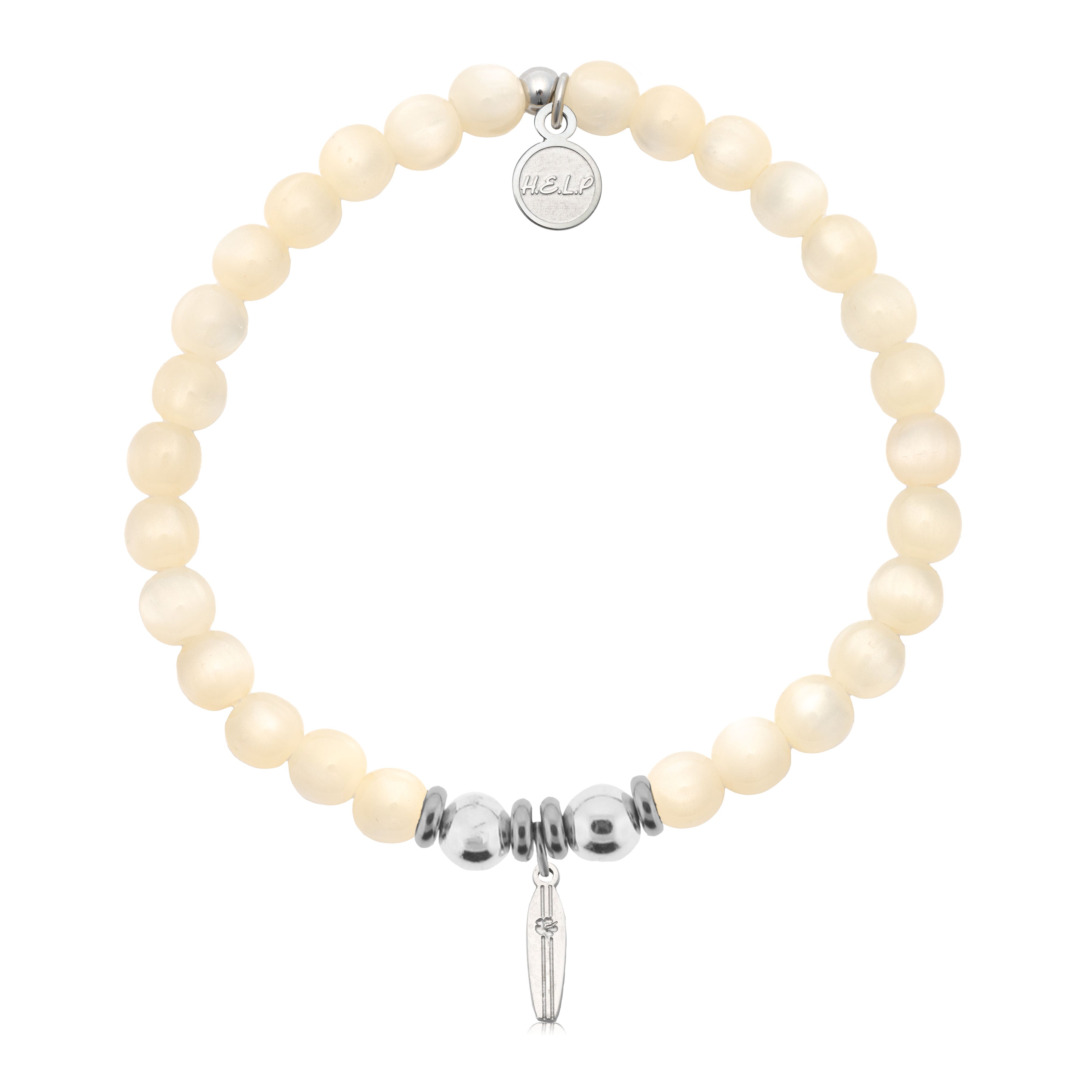 HELP by TJ Surfboard Charm with Natural Selenite Charity Bracelet