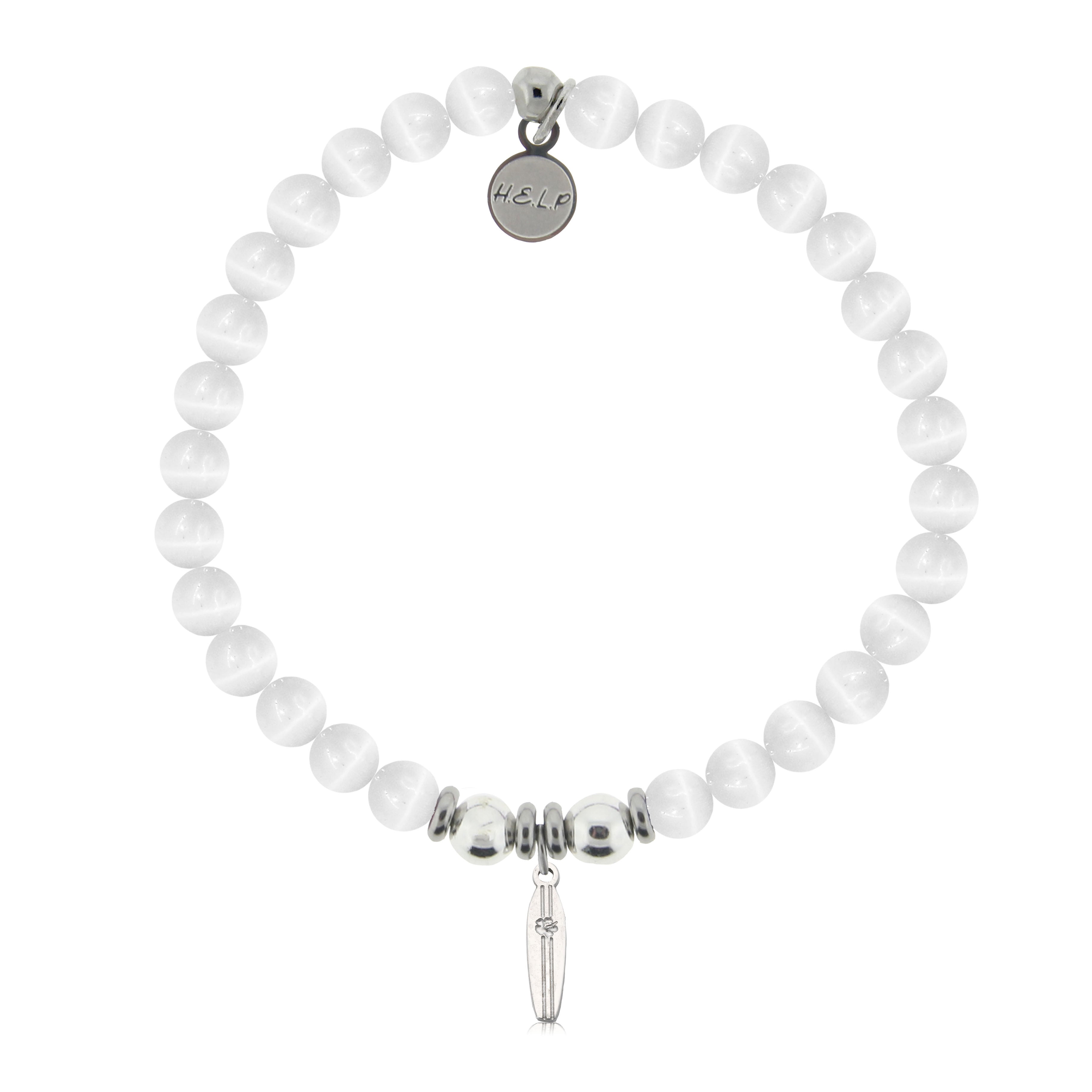 HELP by TJ Surfboard Charm with White Cats Eye Charity Bracelet