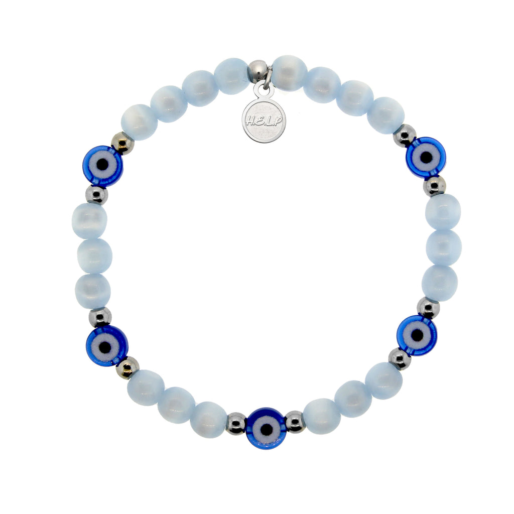 HELP by TJ Symbol Stacker Collection: Blue Selenite with Evil Eyes Charity Bracelet