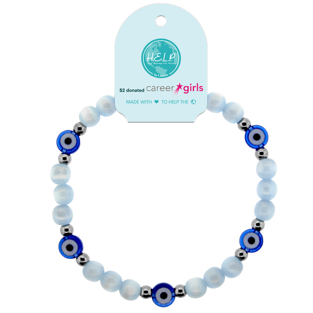 HELP by TJ Symbol Stacker Collection: Blue Selenite with Evil Eyes Charity Bracelet