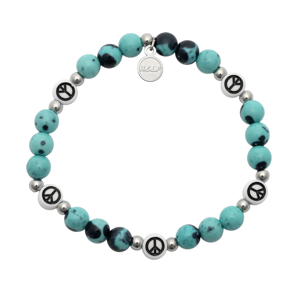 HELP by TJ Symbol Stacker Collection: Blue Zebra Jade with Peace Signs Charity Bracelet