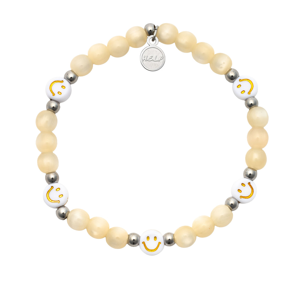 HELP by TJ Symbol Stacker Collection: Natural Selenite with Smiley Face Charity Bracelet