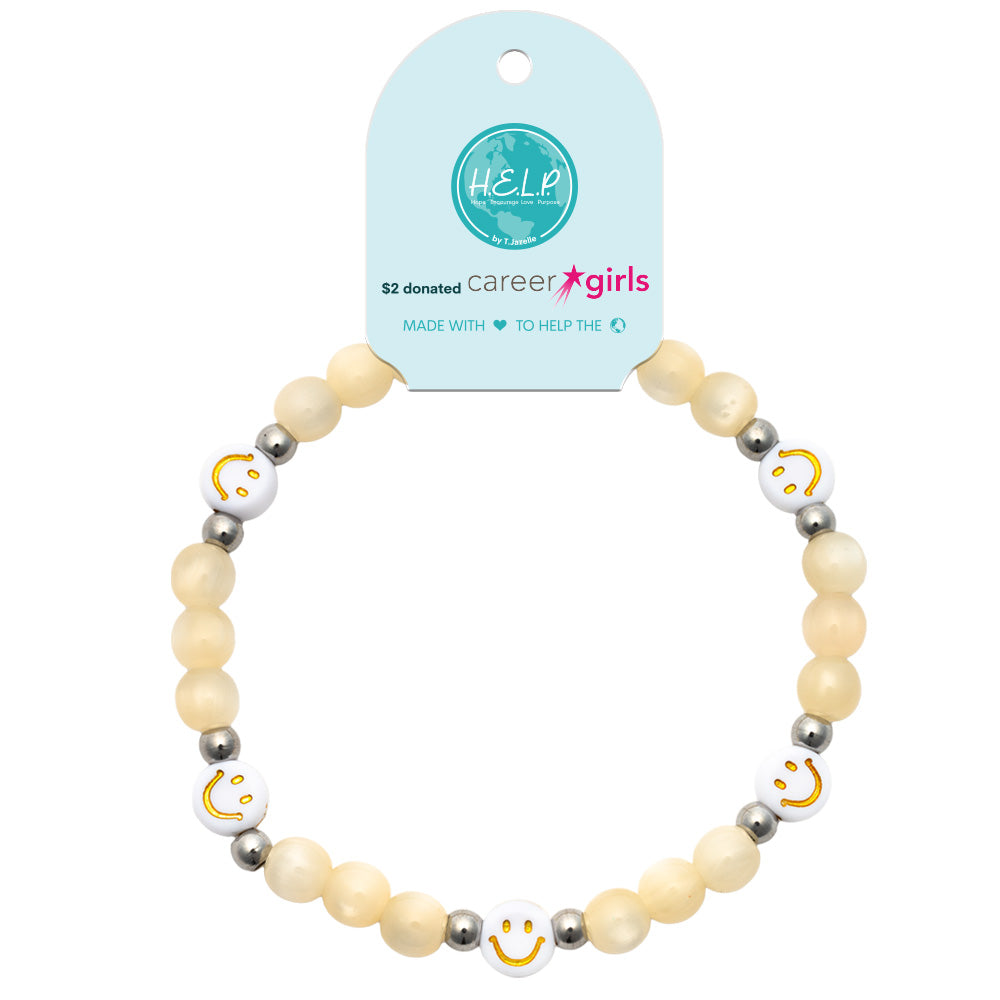 HELP by TJ Symbol Stacker Collection: Natural Selenite with Smiley Face Charity Bracelet
