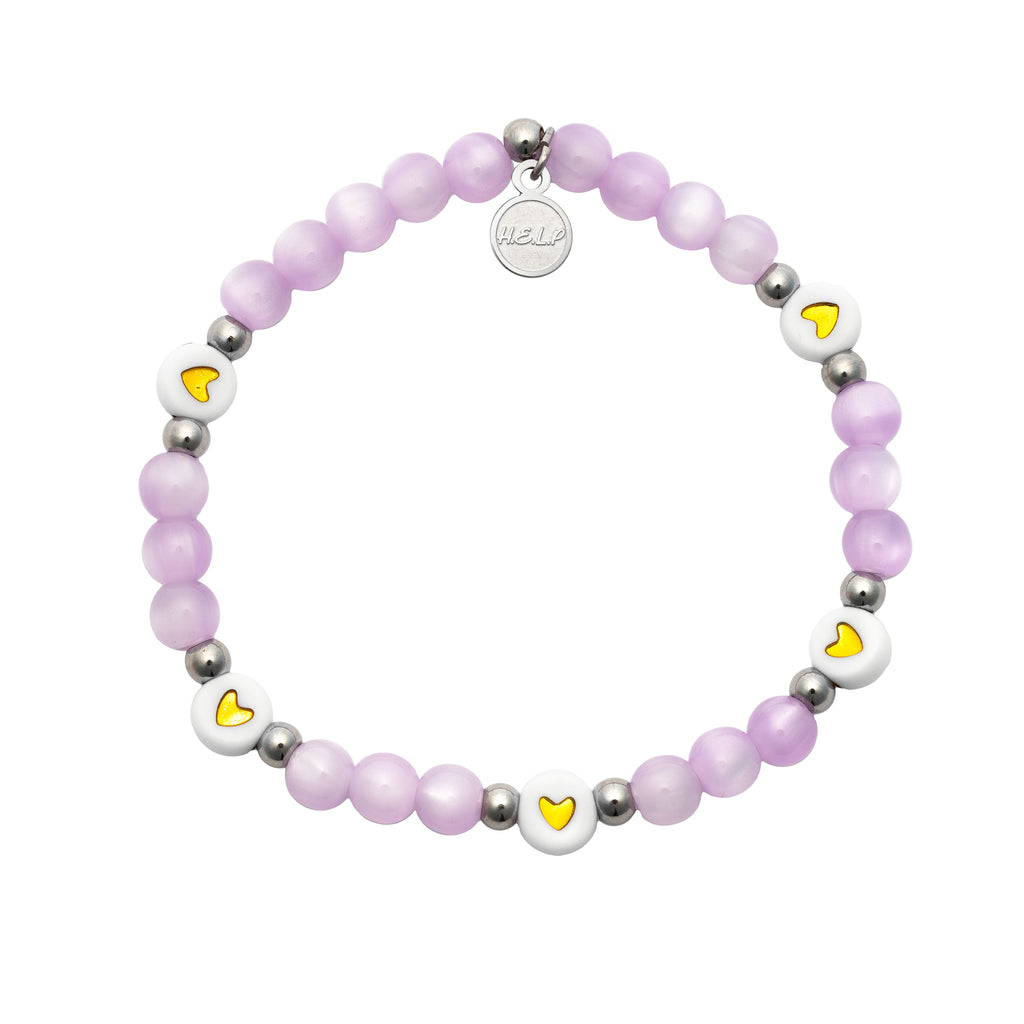 HELP by TJ Symbol Stacker Collection: Purple Selenite with Hearts Charity Bracelet