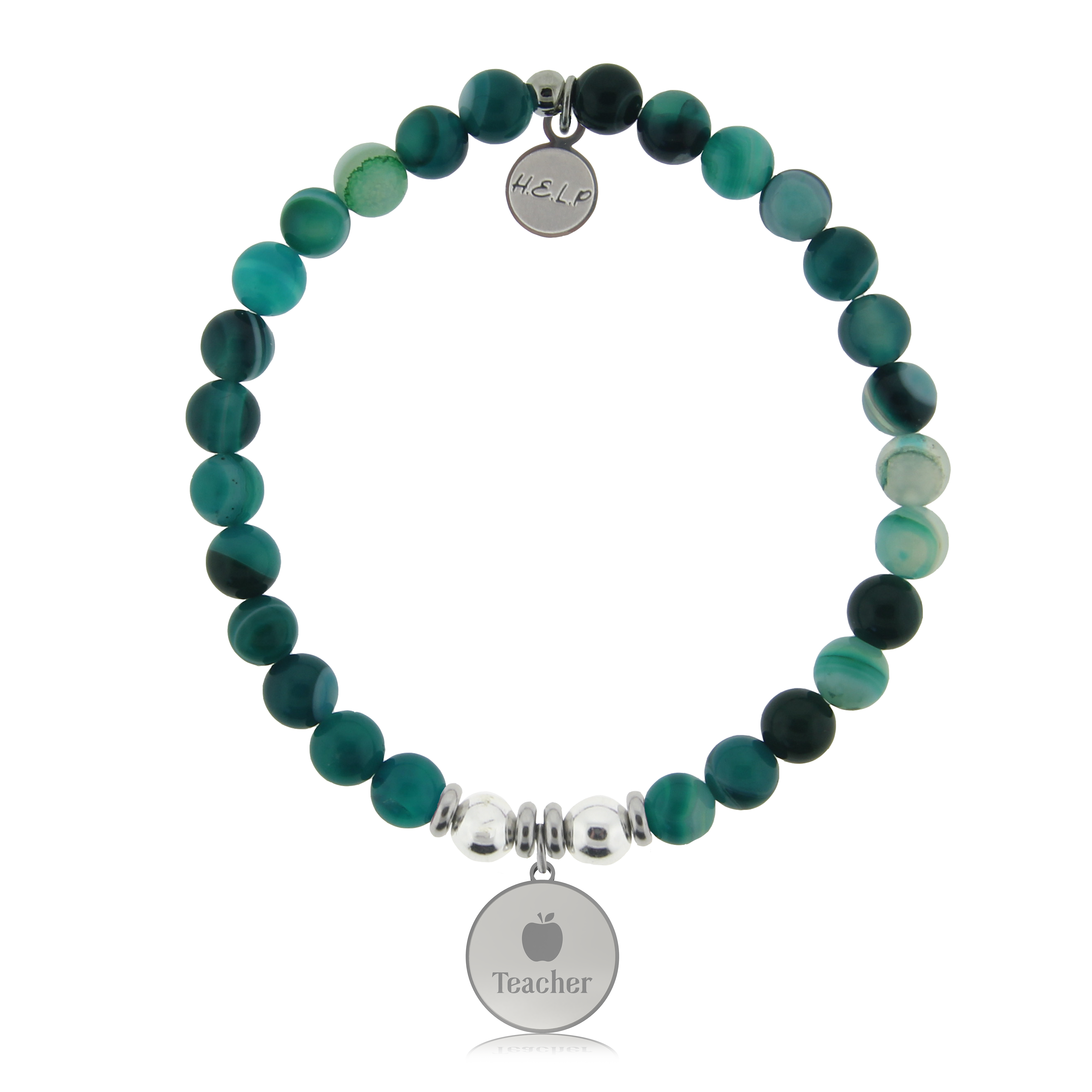 HELP by TJ Teacher Charm with Green Stripe Agate Charity Bracelet