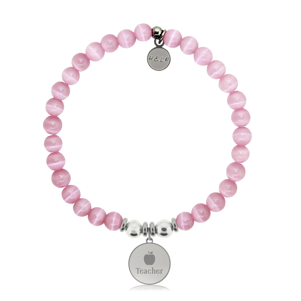 HELP by TJ Teacher Charm with Pink Cats Eye Charity Bracelet