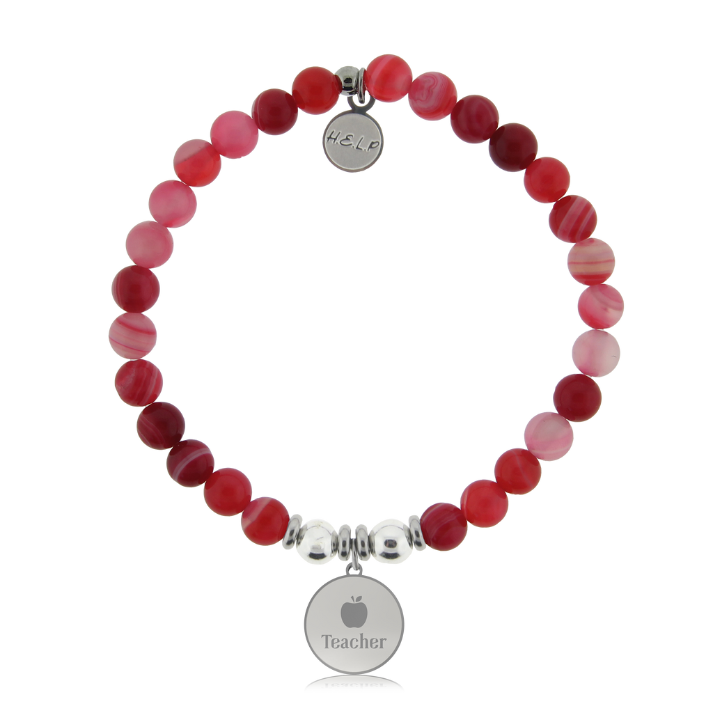 HELP by TJ Teacher Charm with Red Stripe Agate Charity Bracelet