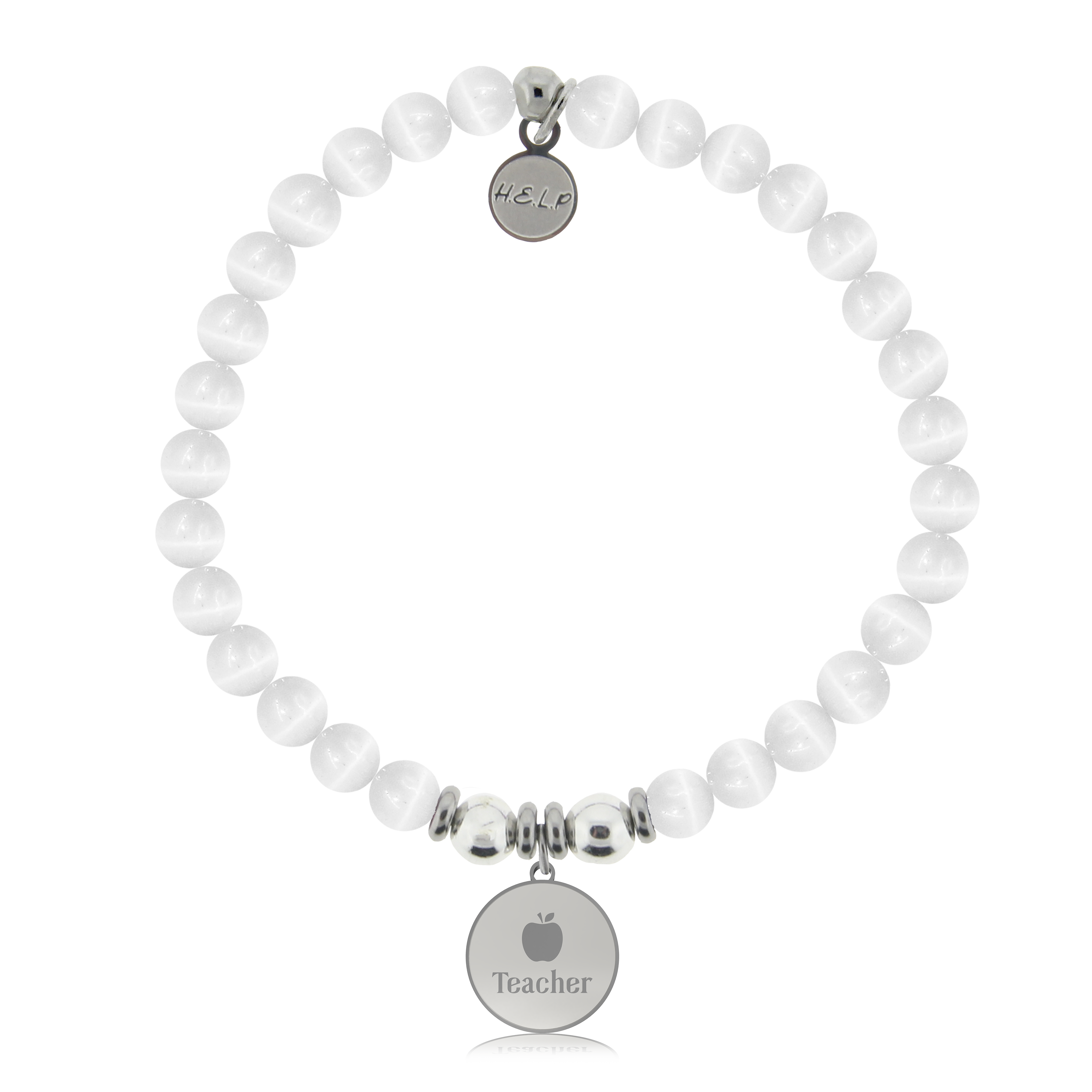 HELP by TJ Teacher Charm with White Cats Eye Charity Bracelet