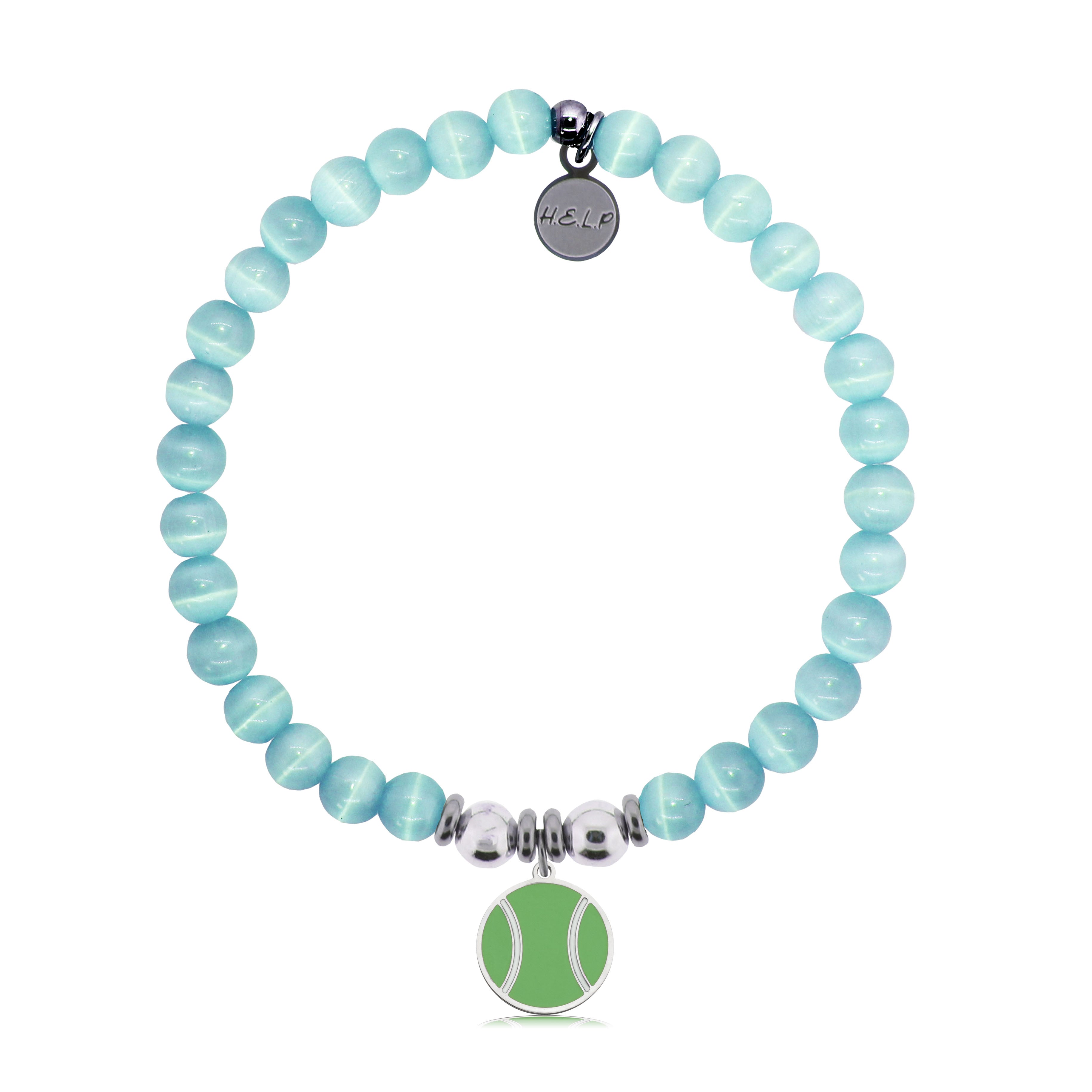 HELP by TJ Tennis Ball Charm with Aqua Cats Eye Charity Bracelet