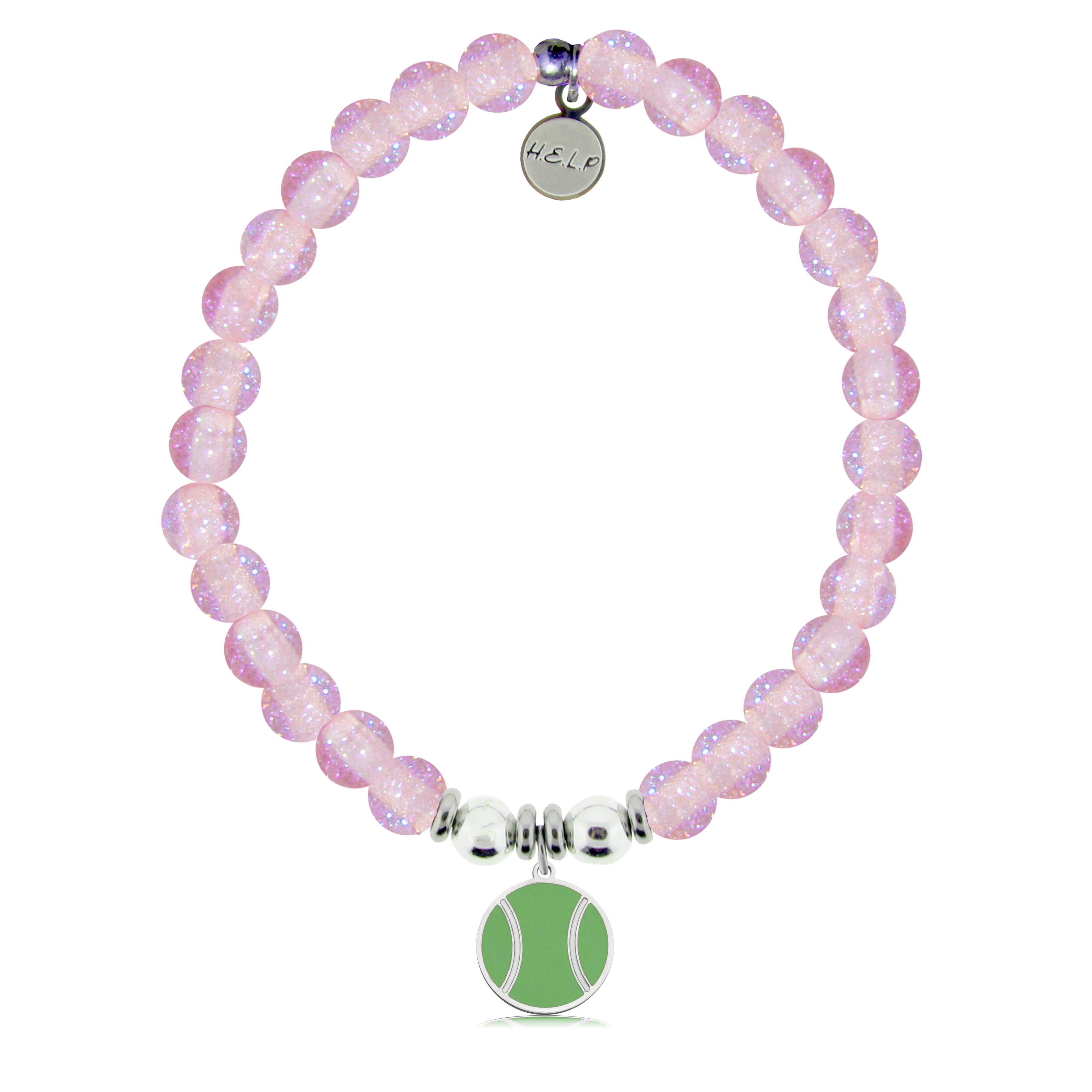 HELP by TJ Tennis Ball Charm with Pink Glass Shimmer Charity Bracelet