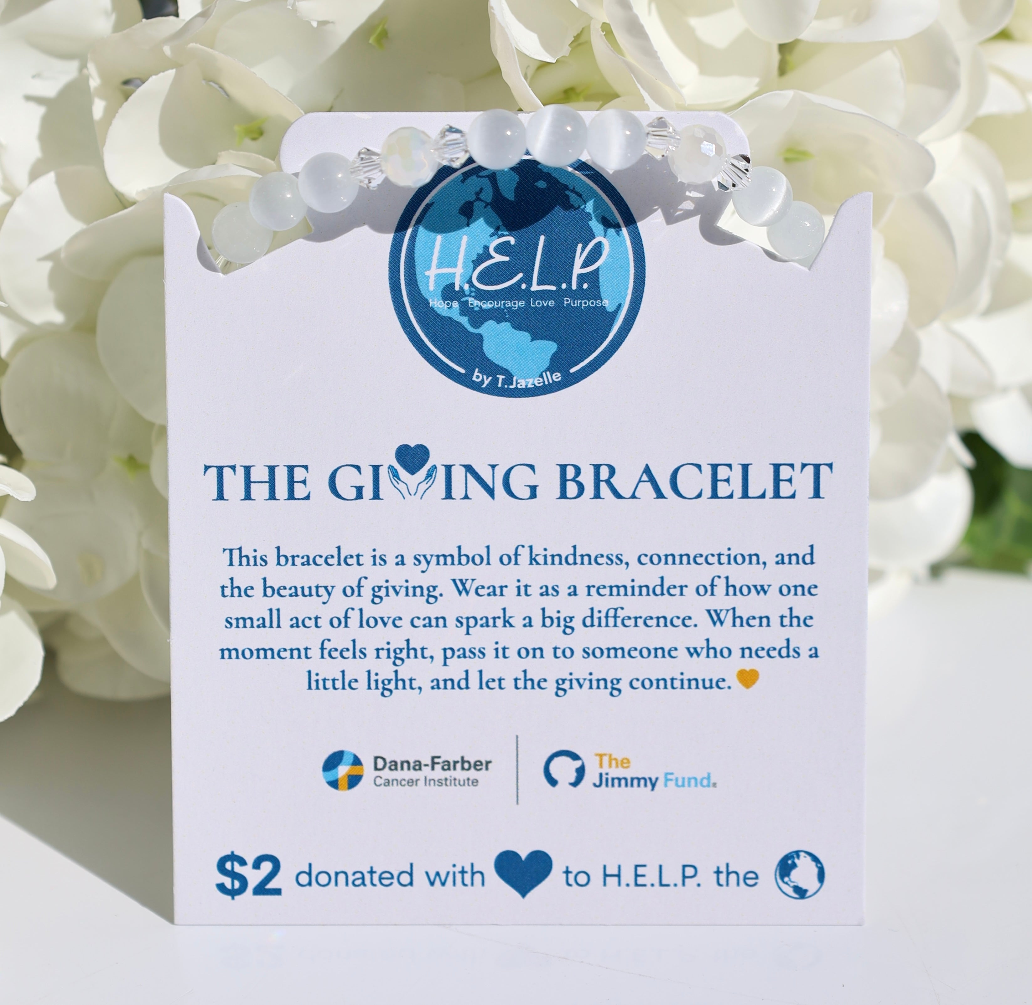HELP by TJ The Giving Bracelet: White Cats Eye Charity Stacker