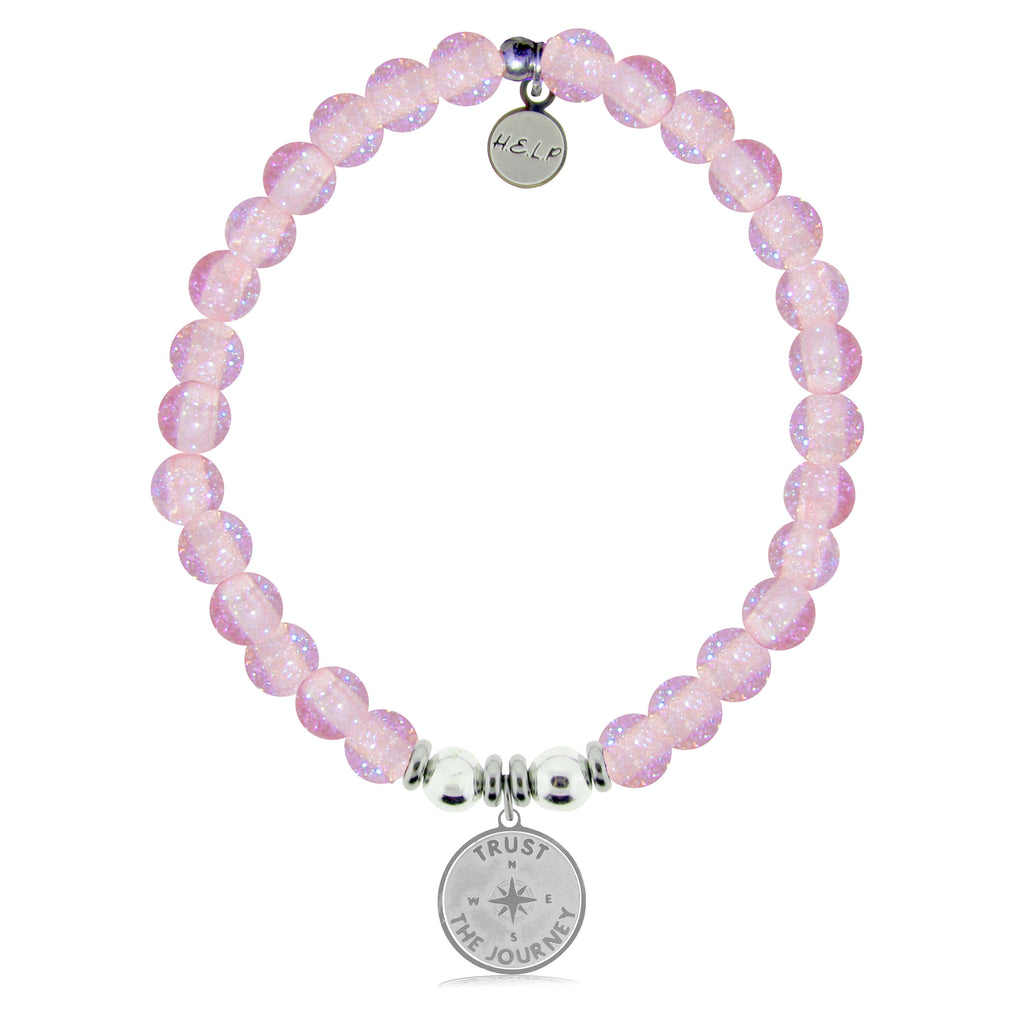 HELP by TJ Trust the Journey Charm with Pink Glass Shimmer Charity Bracelet