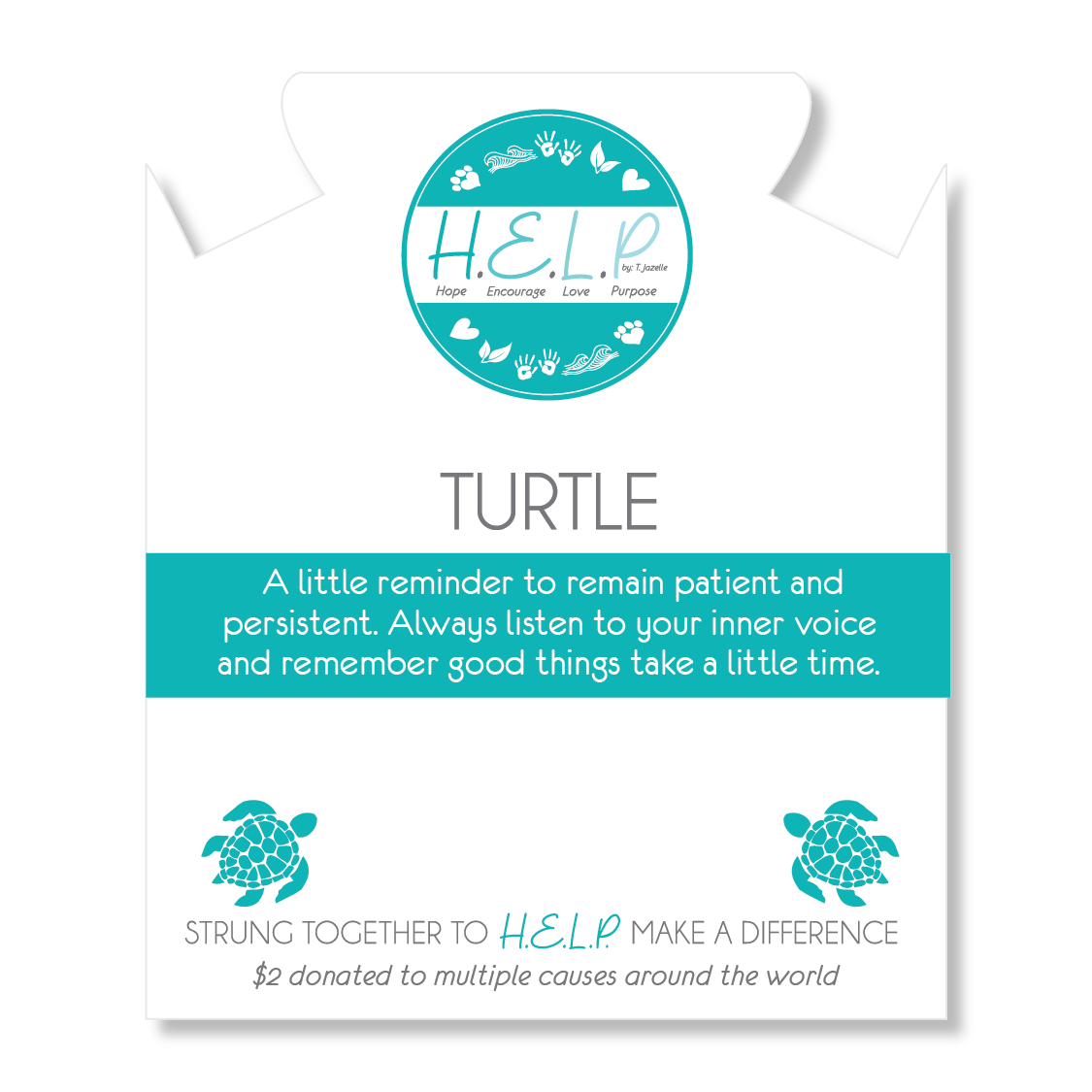 HELP by TJ Turtle Charm with Aqua Cats Eye Charity Bracelet