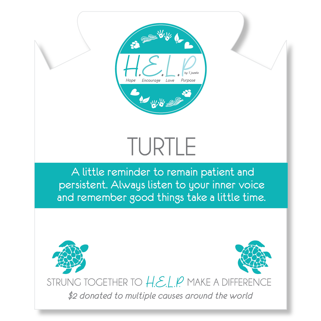 HELP by TJ Turtle Charm with Blue Zebra Jade Charity Bracelet