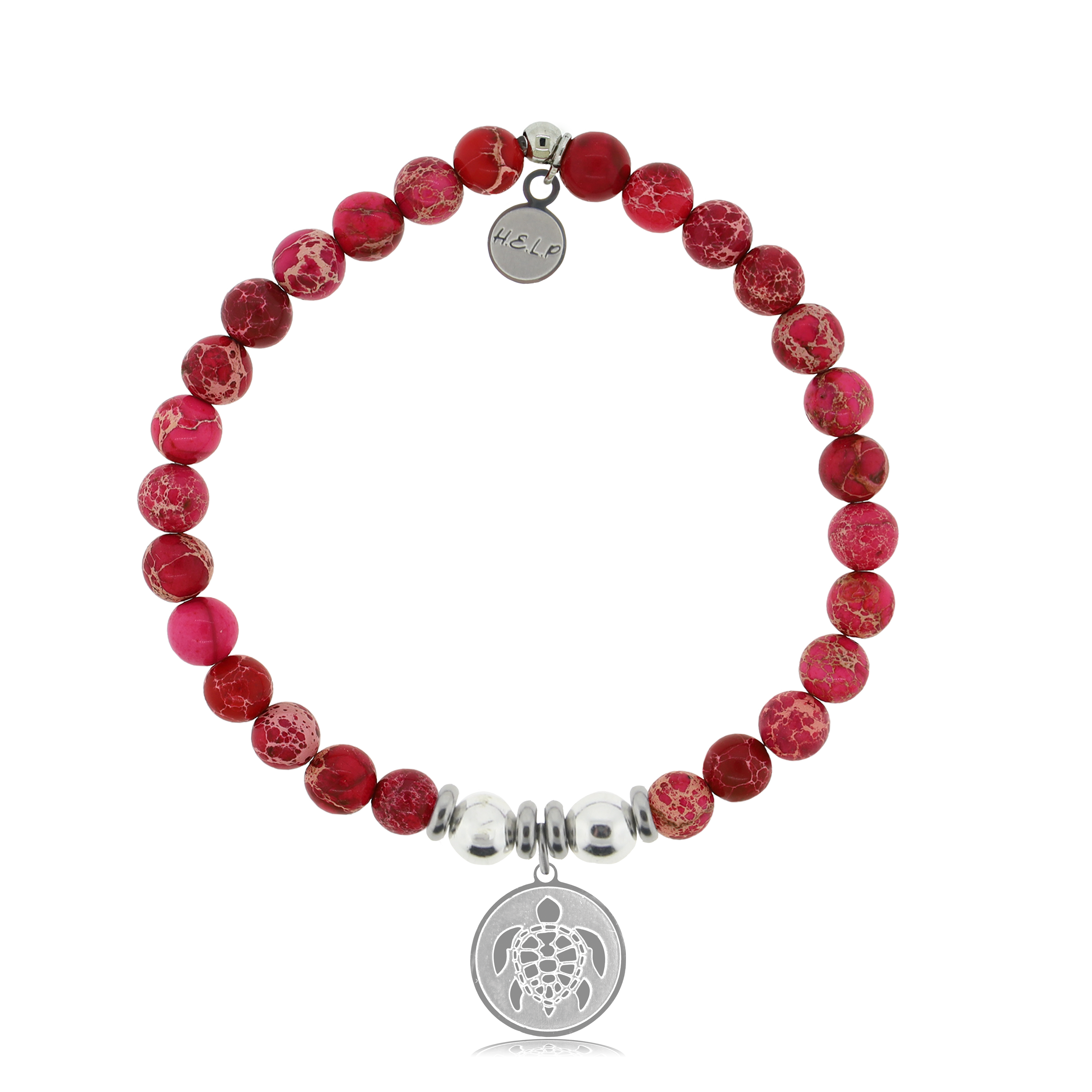 HELP by TJ Turtle Charm with Cranberry Jasper Charity Bracelet