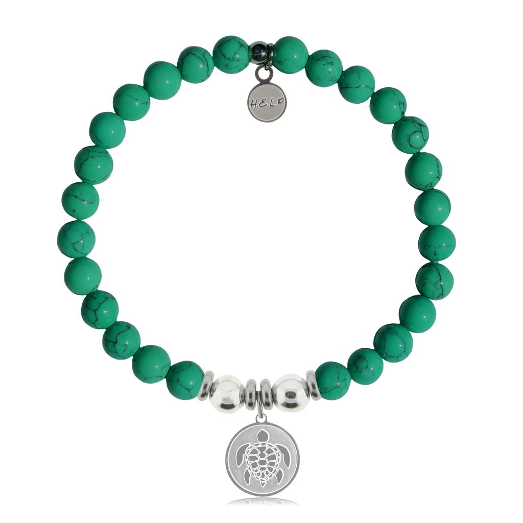 HELP by TJ Turtle Charm with Green Howlite Charity Bracelet