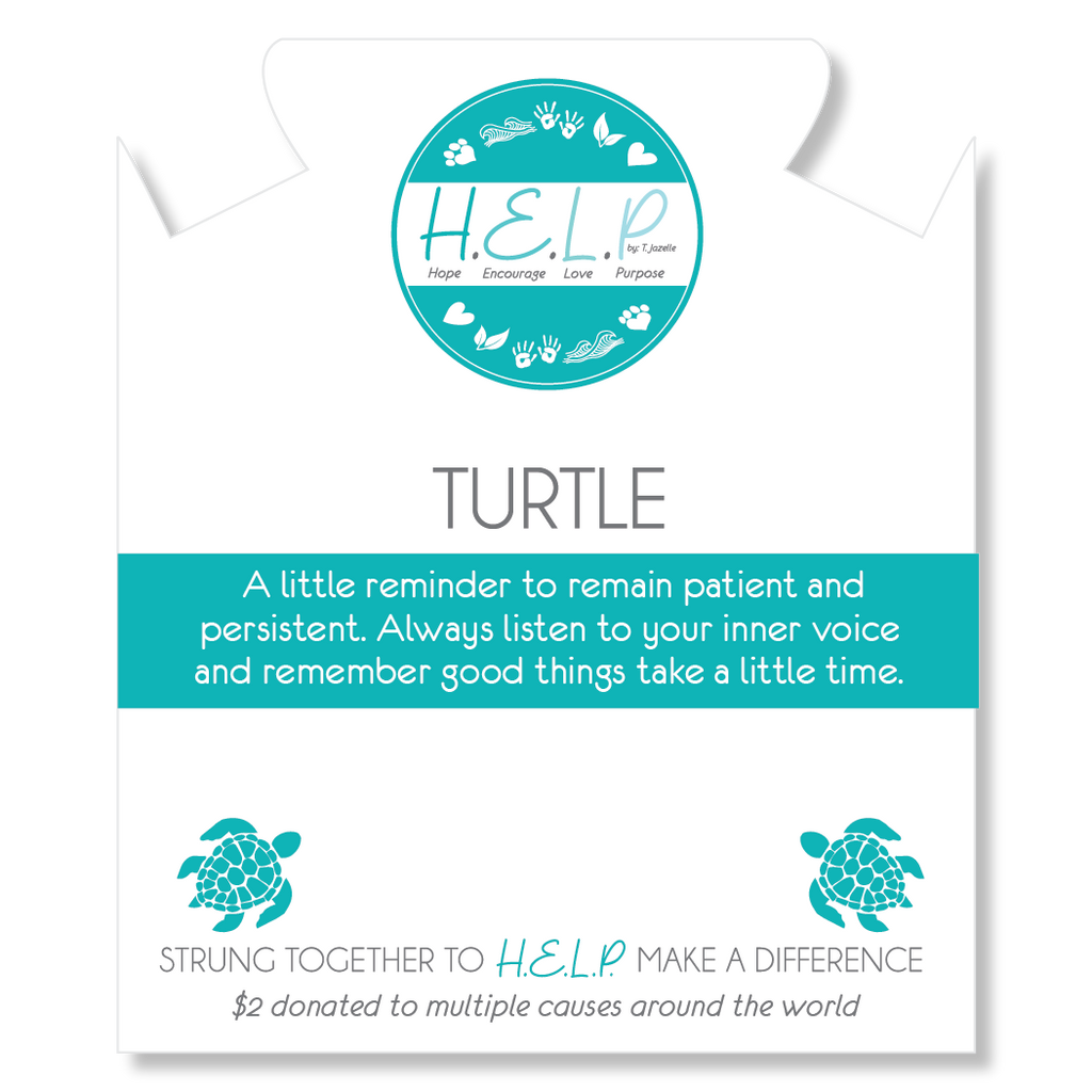 HELP by TJ Turtle Charm with Grey Stripe Agate Charity Bracelet