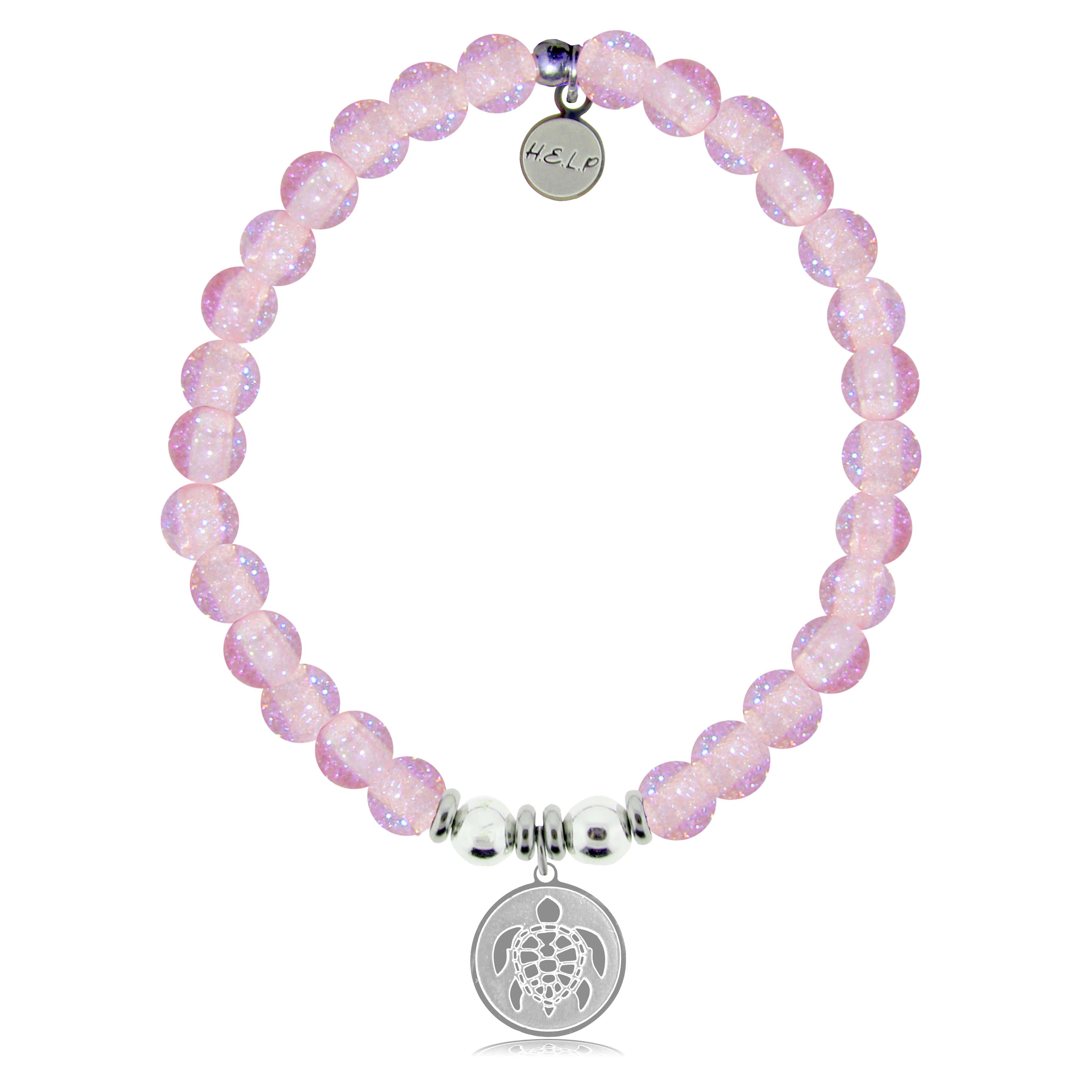 HELP by TJ Turtle Charm with Pink Glass Shimmer Charity Bracelet