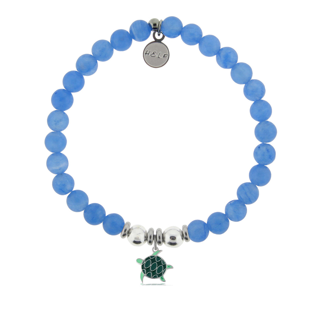 HELP by TJ Turtle Enamel Charm with Azure Blue Jade Charity Bracelet