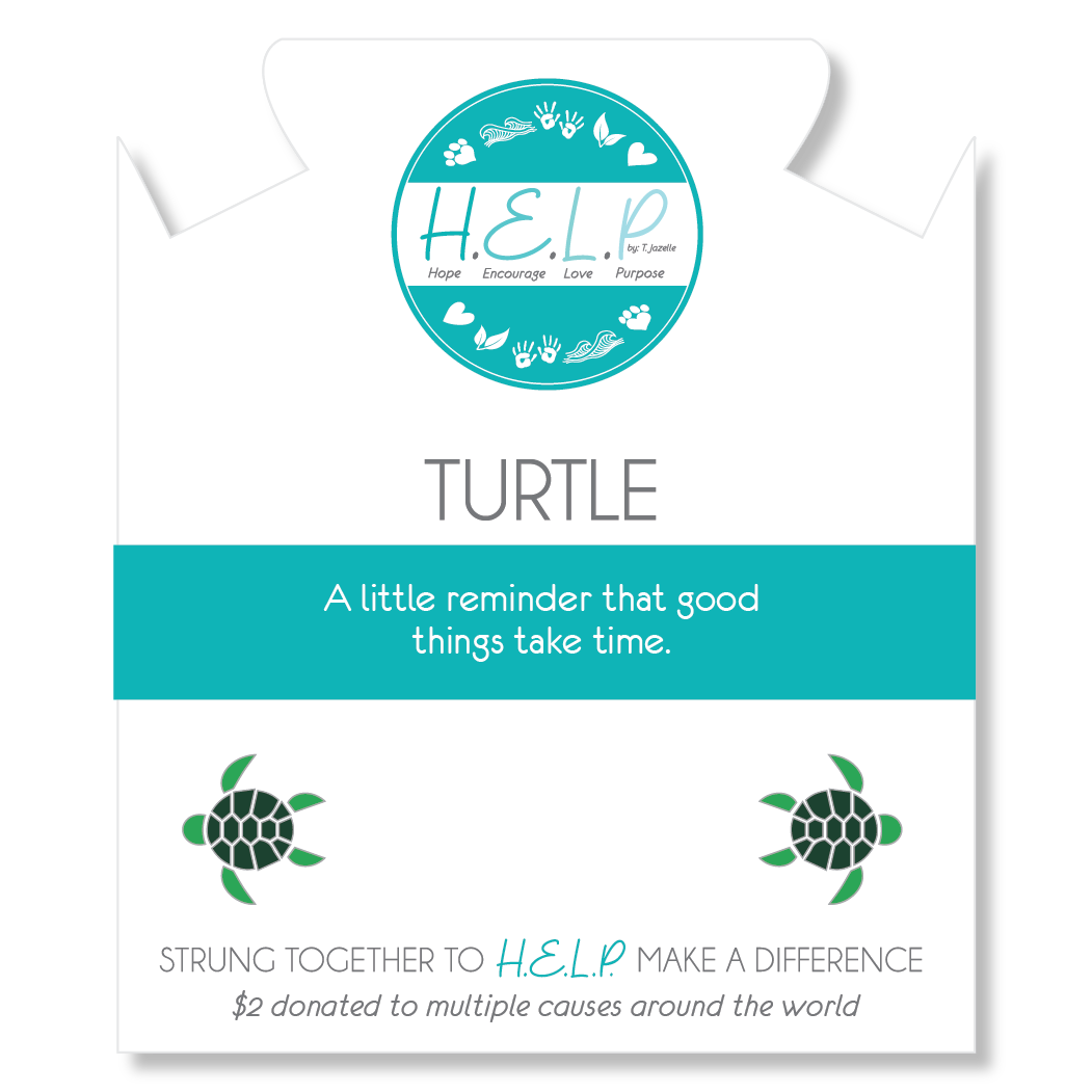 HELP by TJ Turtle Enamel Charm with Azure Blue Jade Charity Bracelet