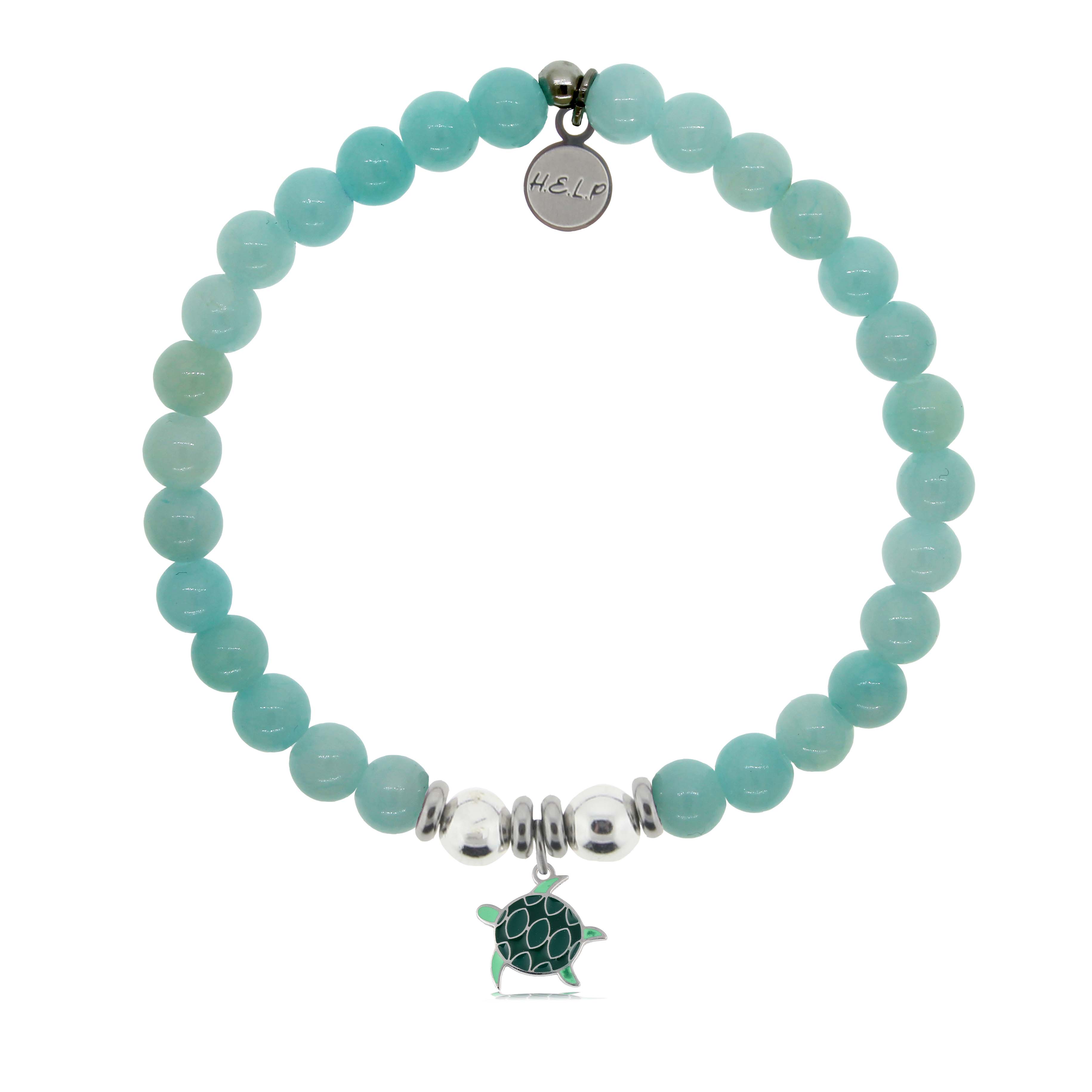 HELP by TJ Turtle Enamel Charm with Baby Blue Quartz Charity Bracelet